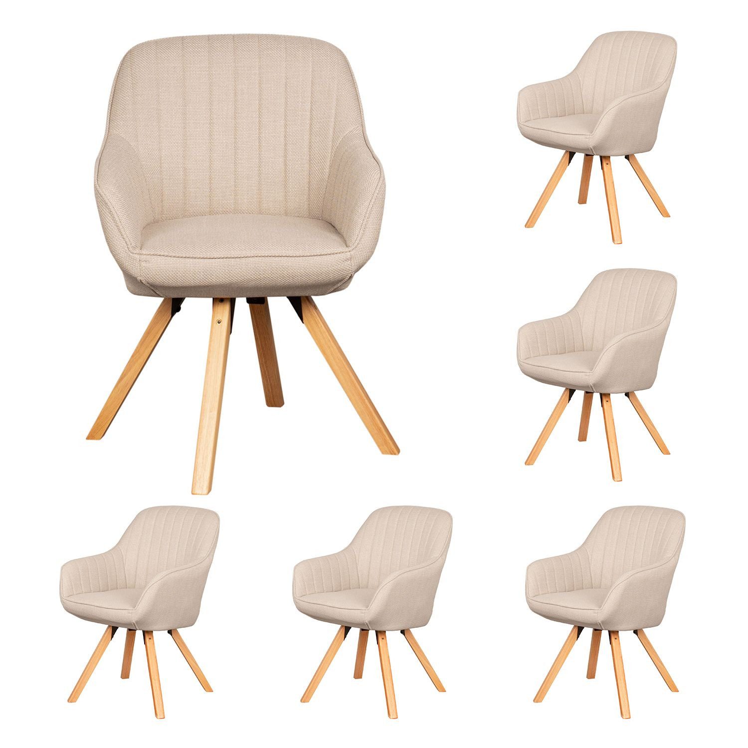 bene living Sessel Matera - drehbar - beige (Set, 6-St), natürliches Holz-Gestell - bequeme Arm- und Rückenlehne