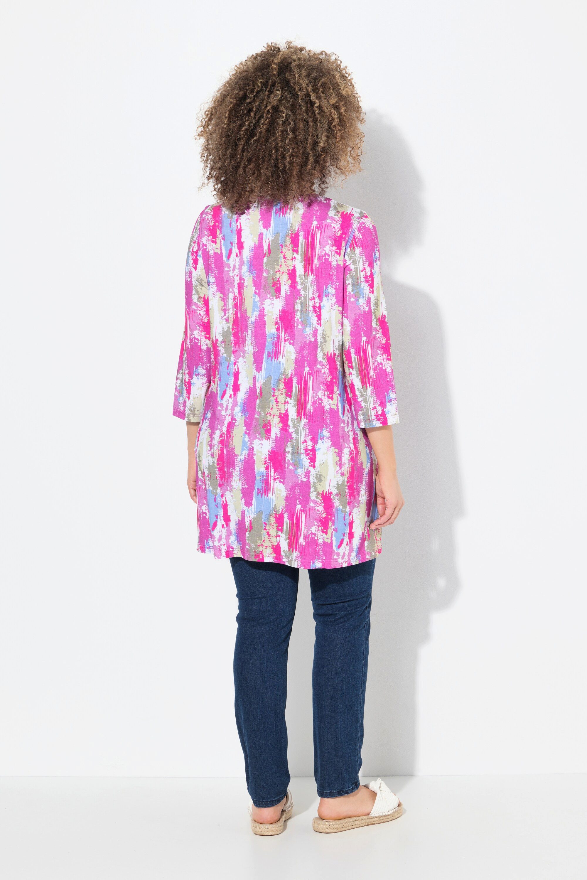 Ulla Popken Longshirt Longshirt A-Linie Zierbänder V-Ausschnitt 3/4-Arm