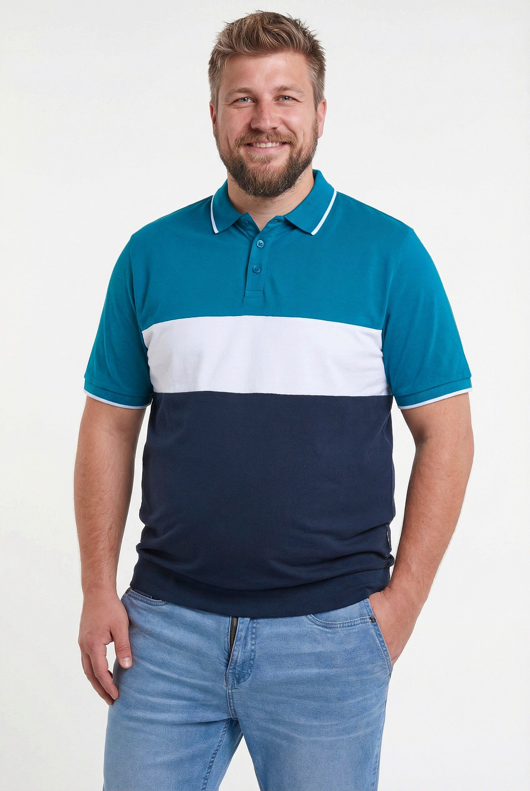 Men Plus Poloshirt Poloshirt Bauchfit Colorblocking Halbarm