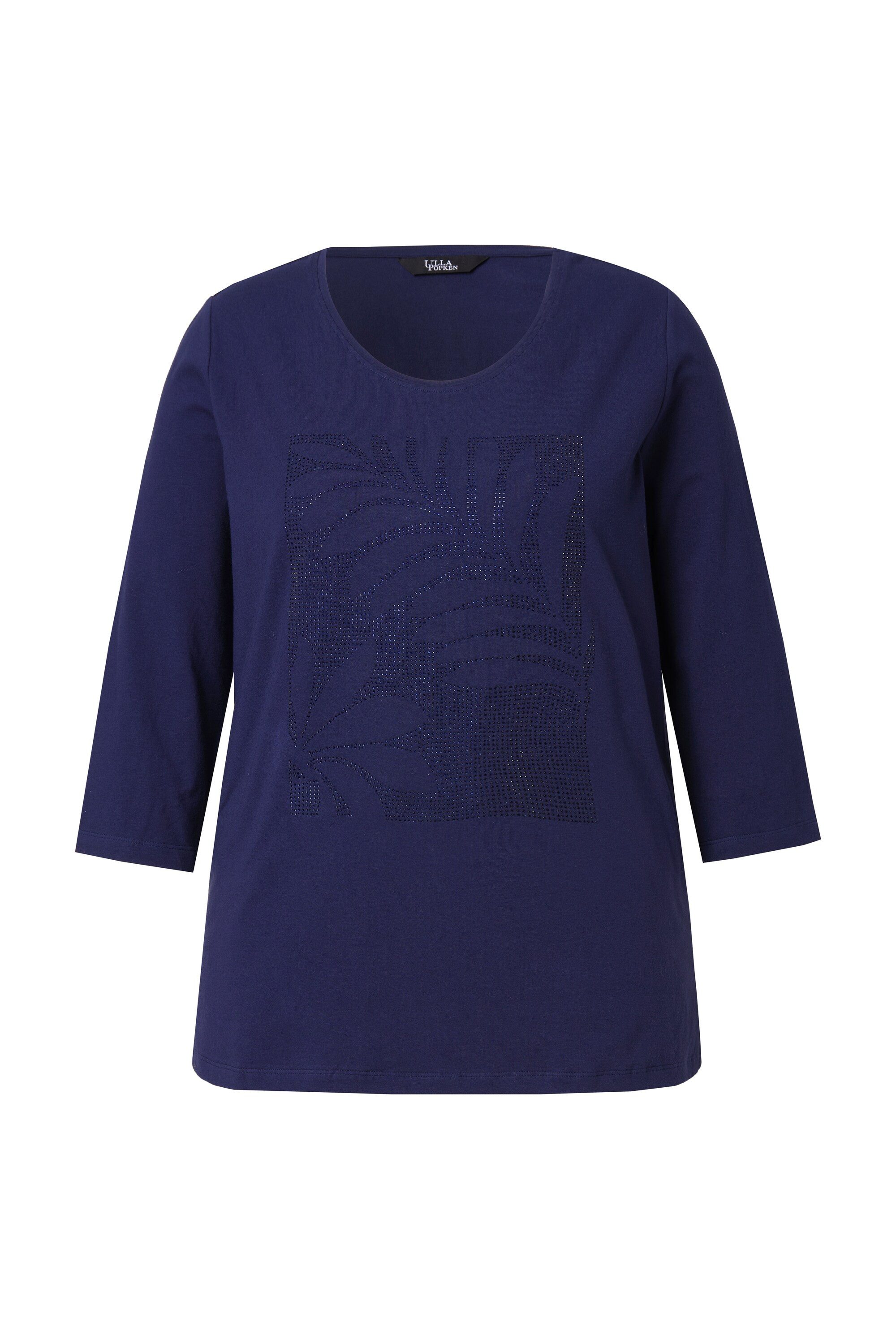 Ulla Popken T-Shirt Shirt Blätter Ziersteine Classic Rundhals 3/4-Arm günstig online kaufen