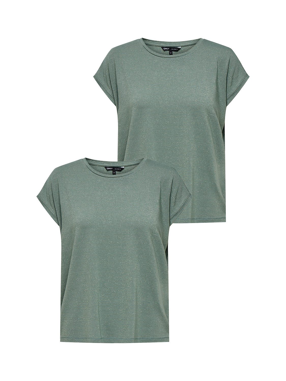 ONLY T-Shirt 2er-SET Rundhalsausschnitt, Modische Glitzer Naht Textur (2-tlg) ONLCLAUDIA S/S GLITTER TOP NOOS JRS