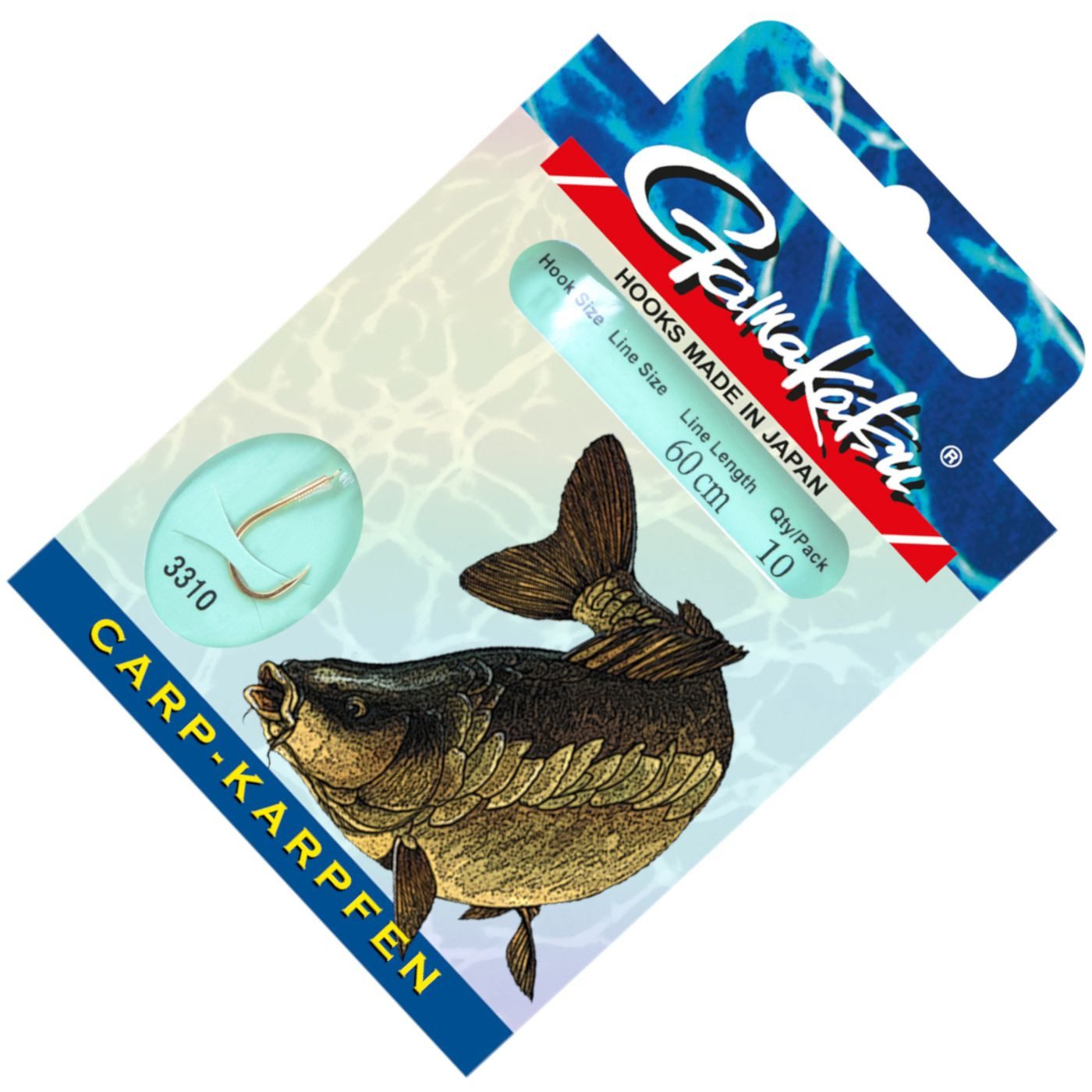 Karpfenhaken Gamakatsu Carp LS-3310 Haken 60cm - 10 gebundene Angelhaken