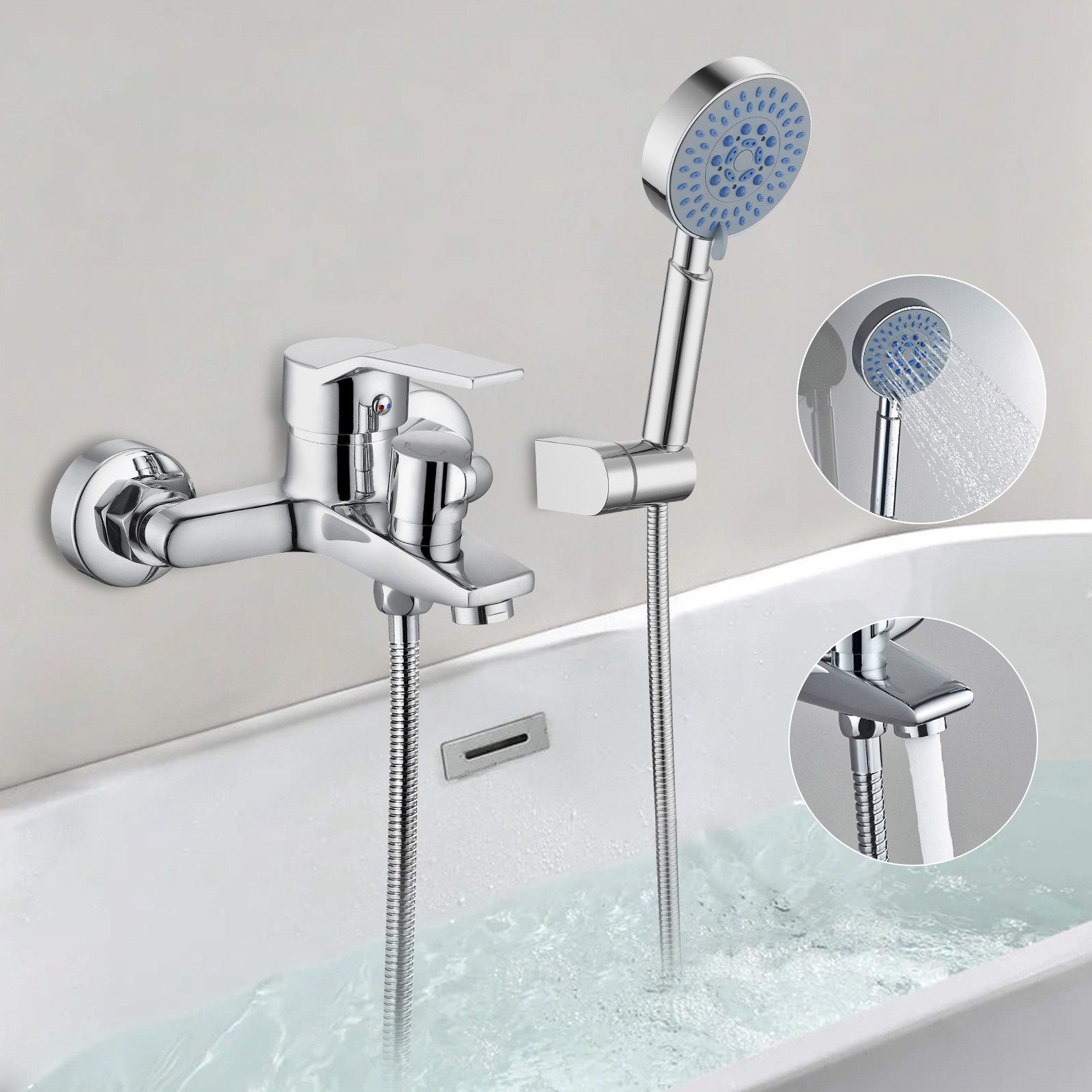 WOOHSE Wannenarmatur Badewannenarmatur mit Handbrause chrom günstig online kaufen
