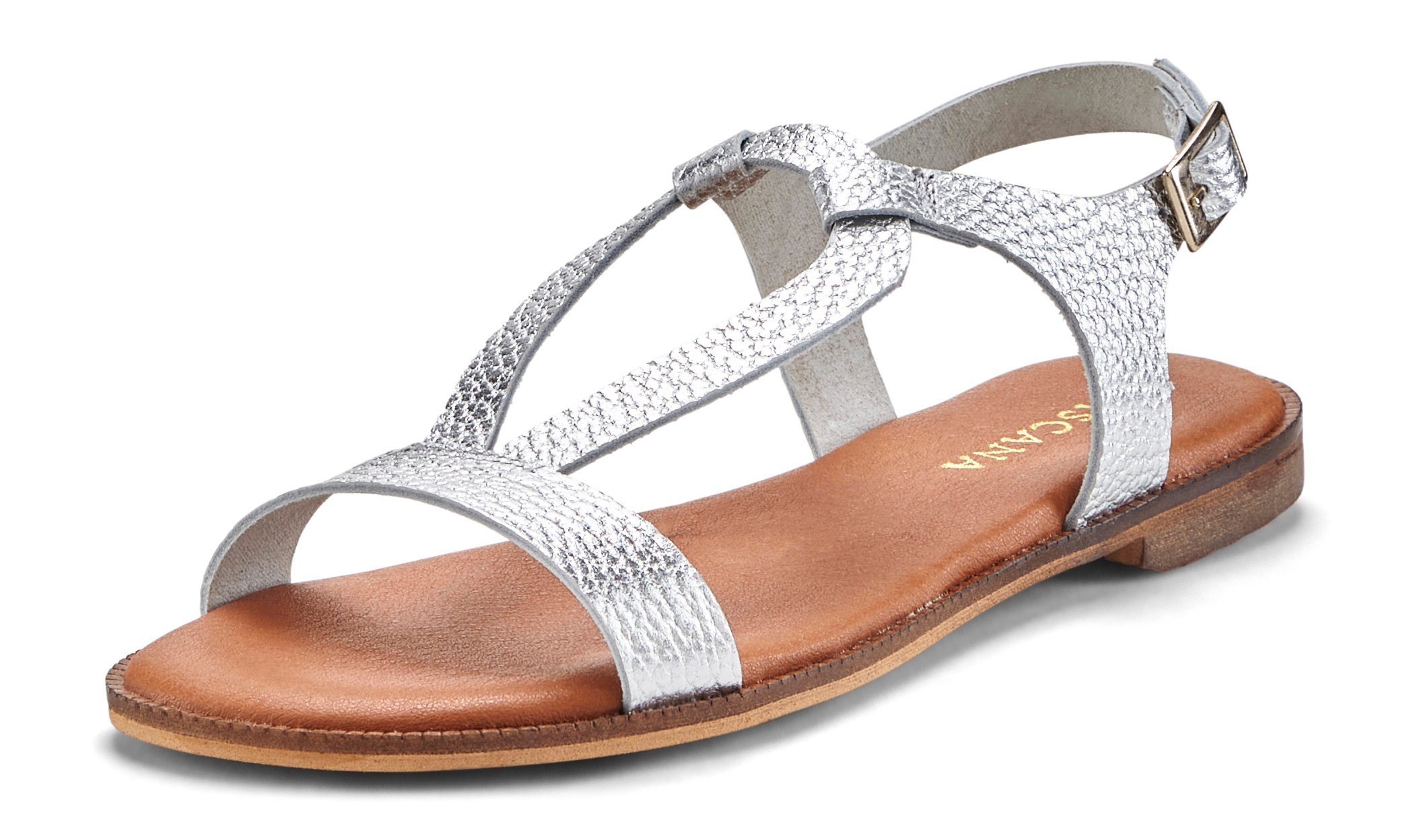 LASCANA Sommerschuh Sandale Sandalette, Sommerschuh aus hochwertigem Leder im Metallic-Look