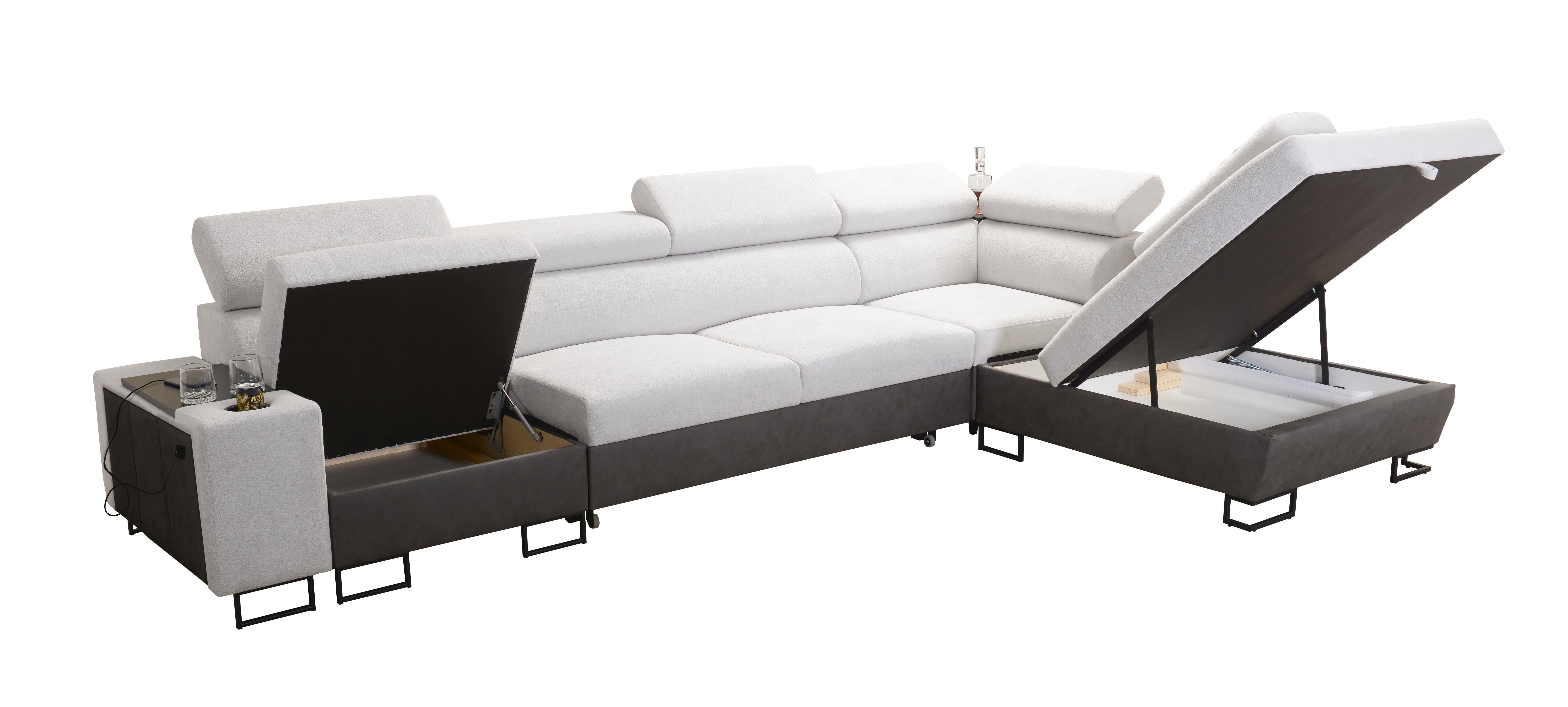 Möbel für Dich Ecksofa XXL Melody XI, mit USB-Ladestation, Ablagen, Bettfunktion und Stauraum