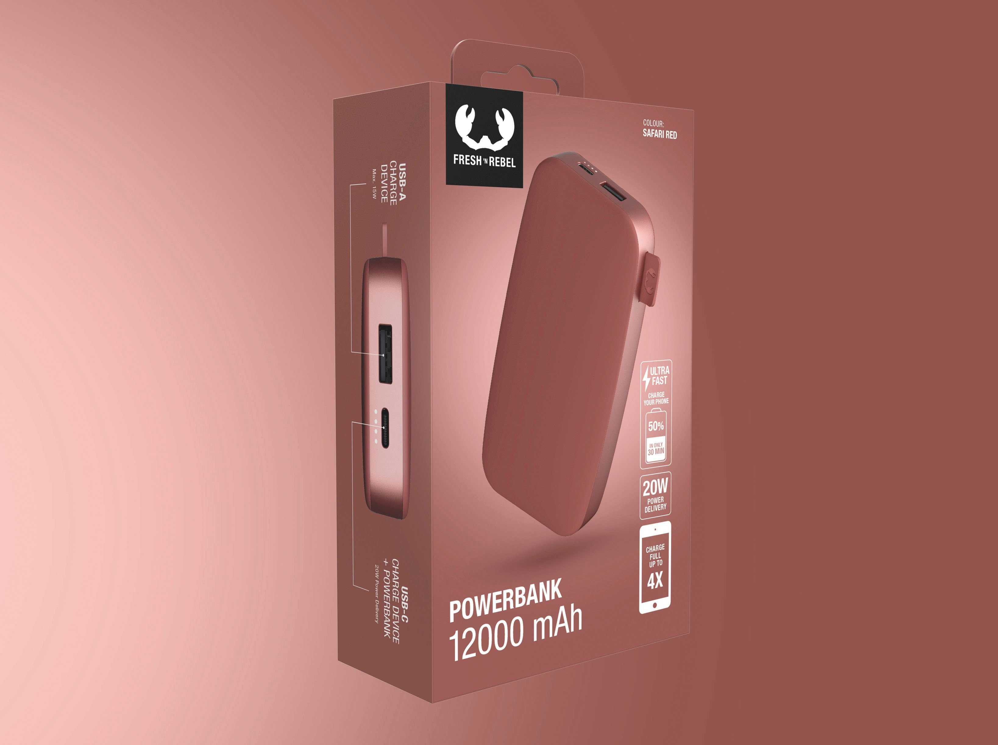 PD Fresh´n Pack rot Rebel mit Charge Powerbank Fast Ultra Power 12000mAh USB-C, 20W &