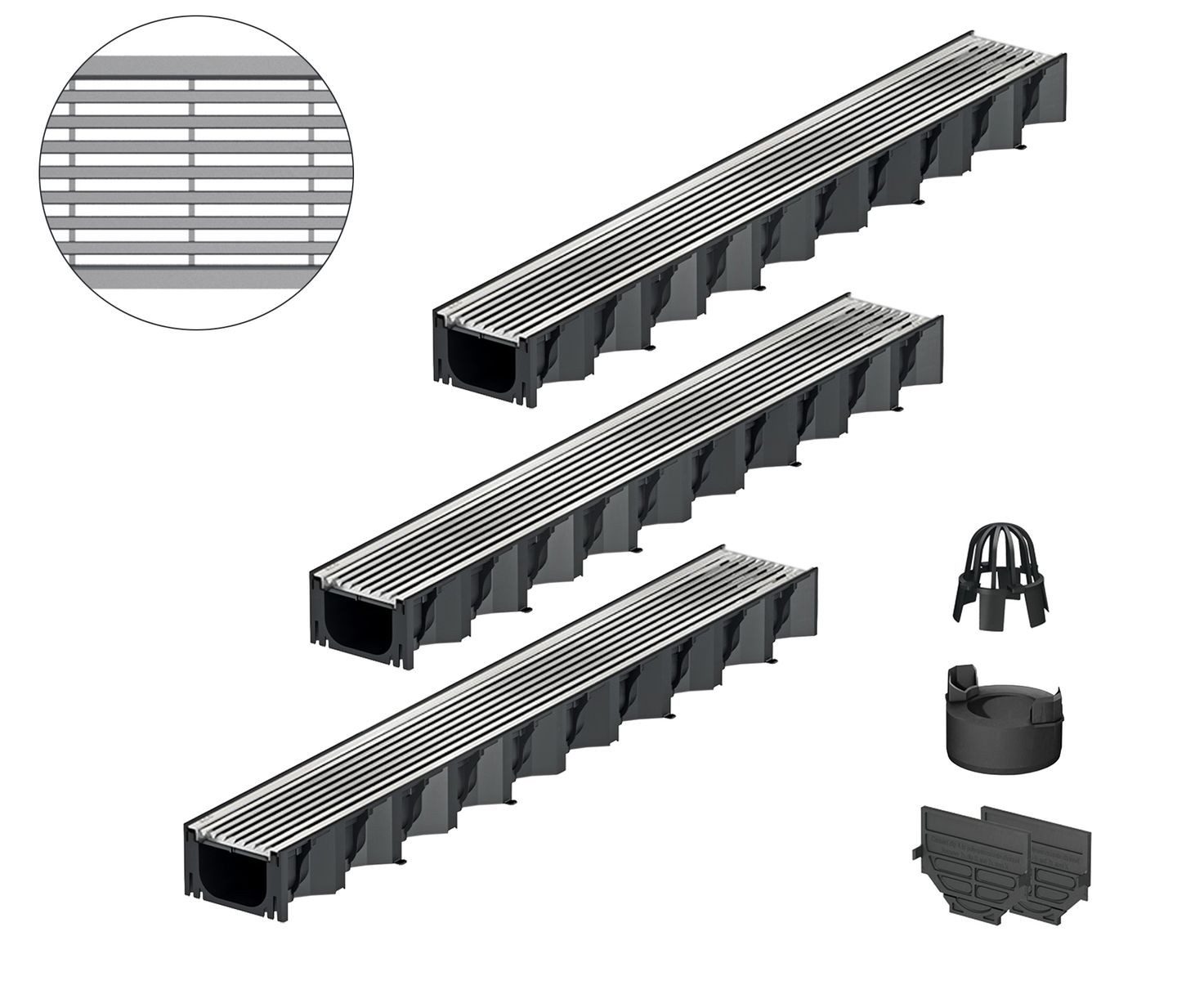 Thumbnail - ACO Severin Ahlmann GmbH & Co. KG Entwässerungsrinne 3x1m Hexaline Entwässerungsrinne + Längsstab Rost Edelstahl + Ablau...