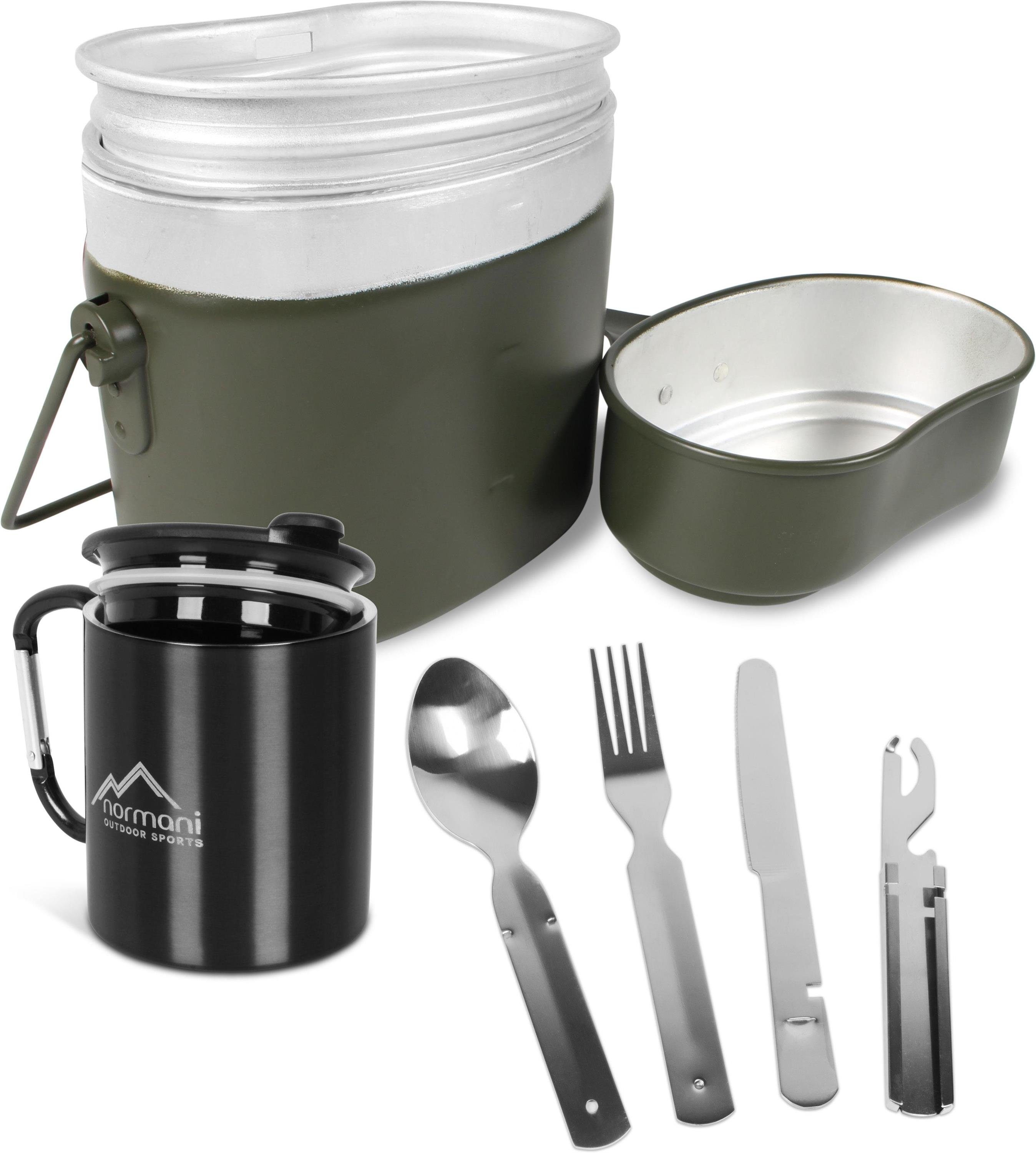 normani Geschirr-Set Bundeswehr Essgeschirrset Camping Kochgeschirr (4-tlg), 1 Personen, Edelstahl, Camping Geschirr Essgeschirr Outdoor Besteck Kochgeschirr - 500ml - Rostfrei und Lebensmittelecht