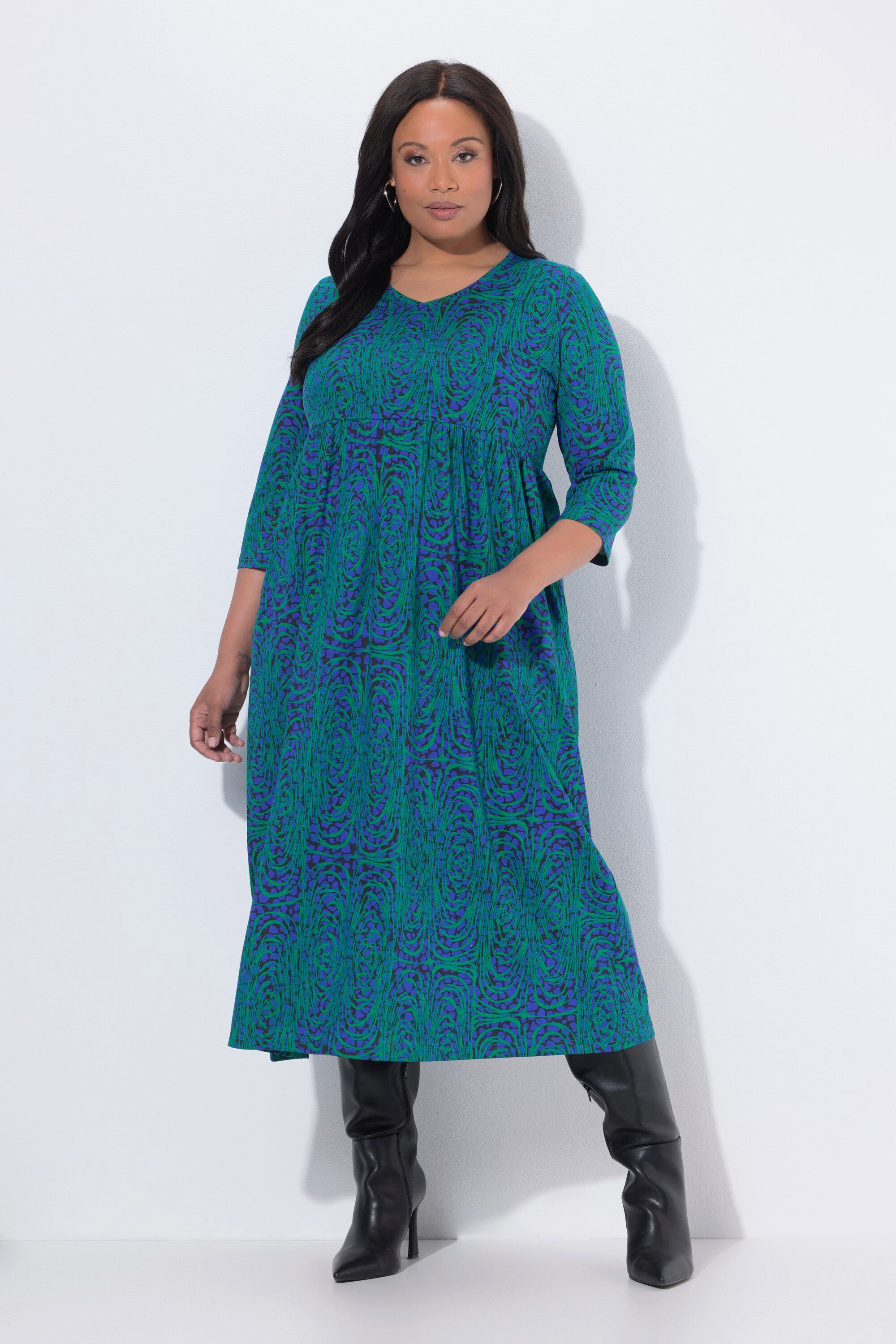 Maxikleid Maxikleid Animal A-Linie V-Ausschnitt 3/4-Arm