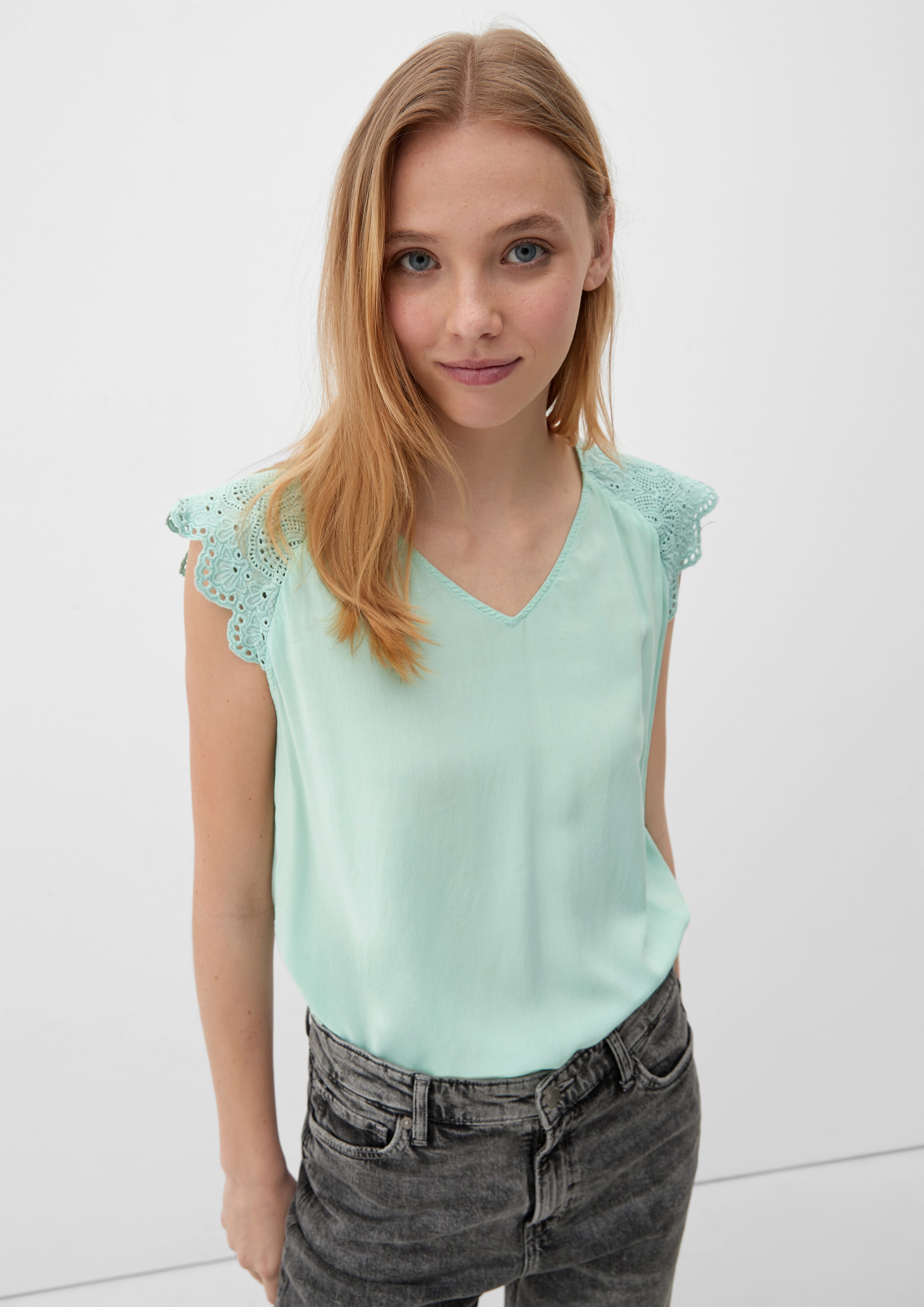 Blusentop QS Broderie Bluse Anglaise mit