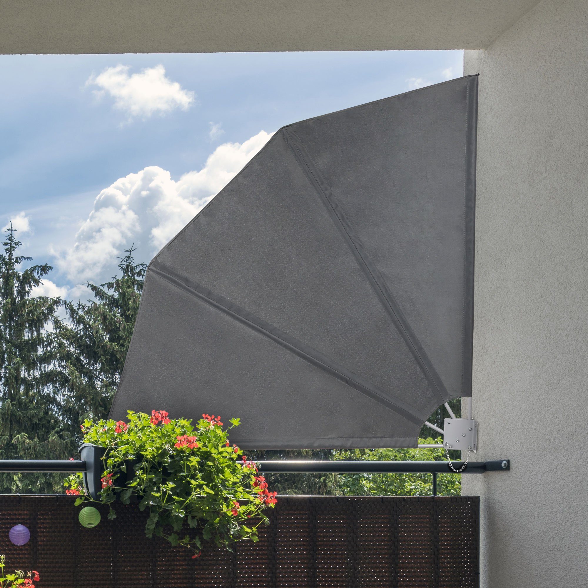 Fachhandel Plus Balkonsichtschutz Sichtschutzfächer für Balkon und Terrasse  120x120 cm (1-St) Hochwertiger Markisenstoff