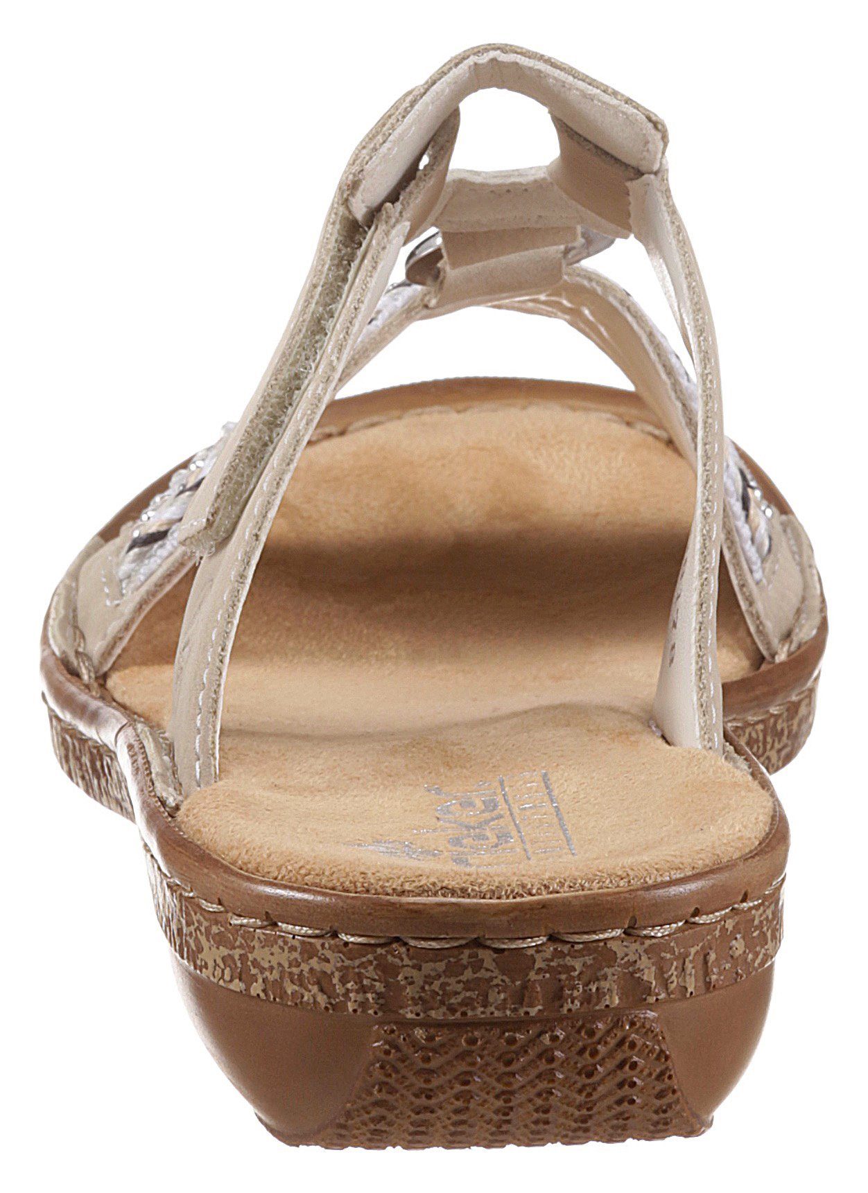 Rieker Pantolette Keilabsatz, Sommerschuh, Schlappen mit Pailetten- und Perlenbesatz
