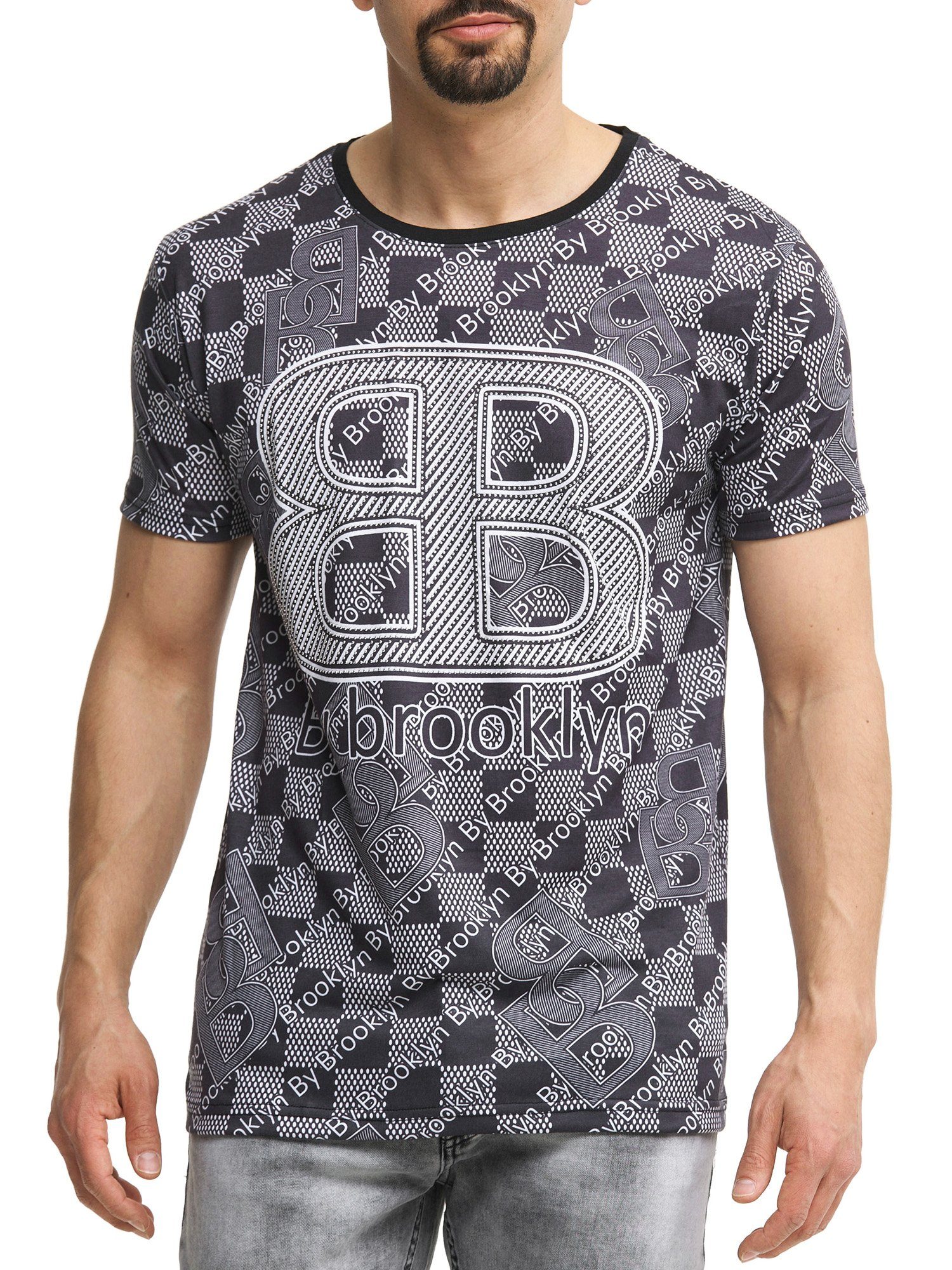 Code47 T-Shirt Code47 Herren Schwarz Printshirt T-Shirt 1-tlg) Designer Polo Shortsleev Shirt, Oberteil (Longsleeve Tee