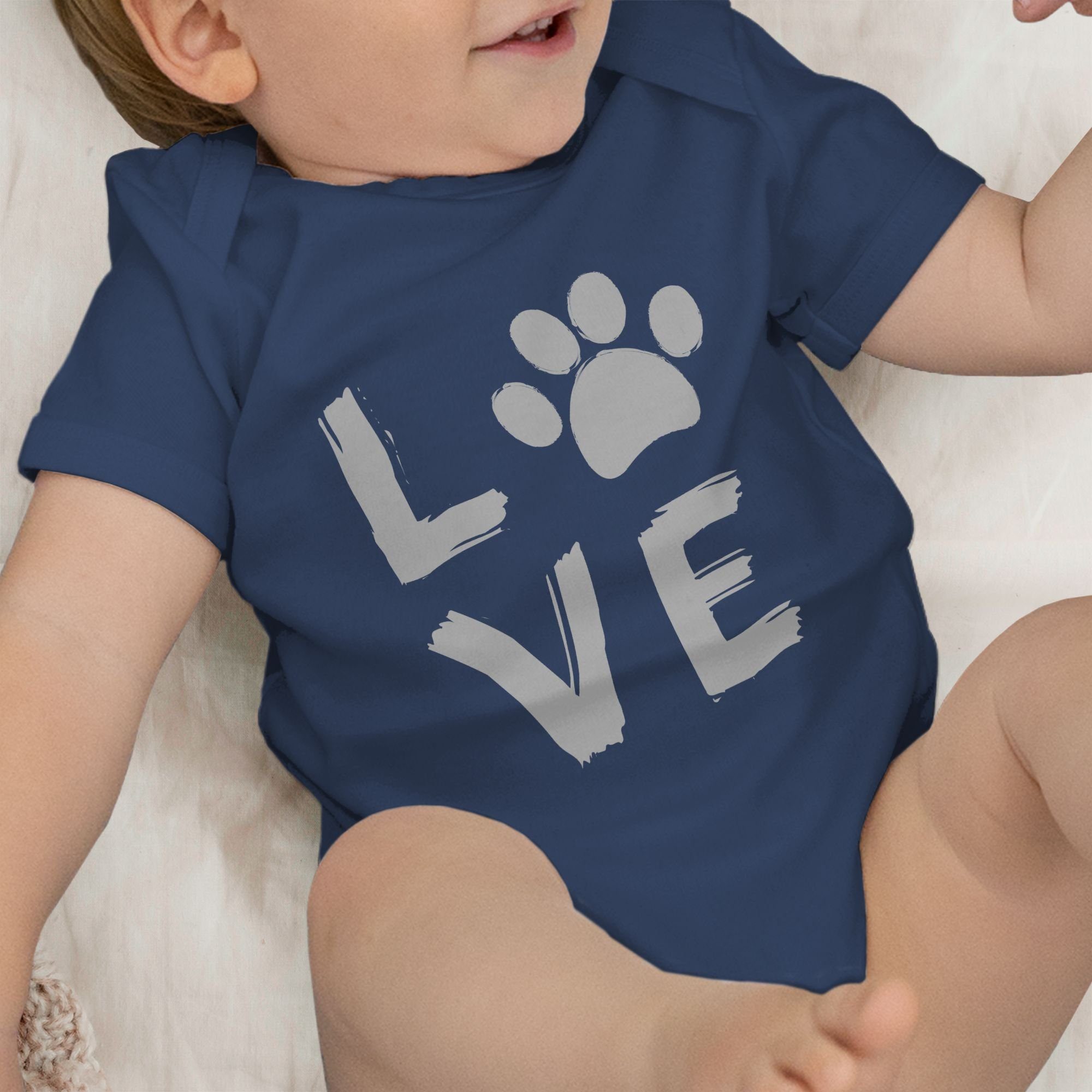 Pfotenabdruck 2 Shirtracer Animal Print Tiermotiv Baby Blau Love Navy Shirtbody