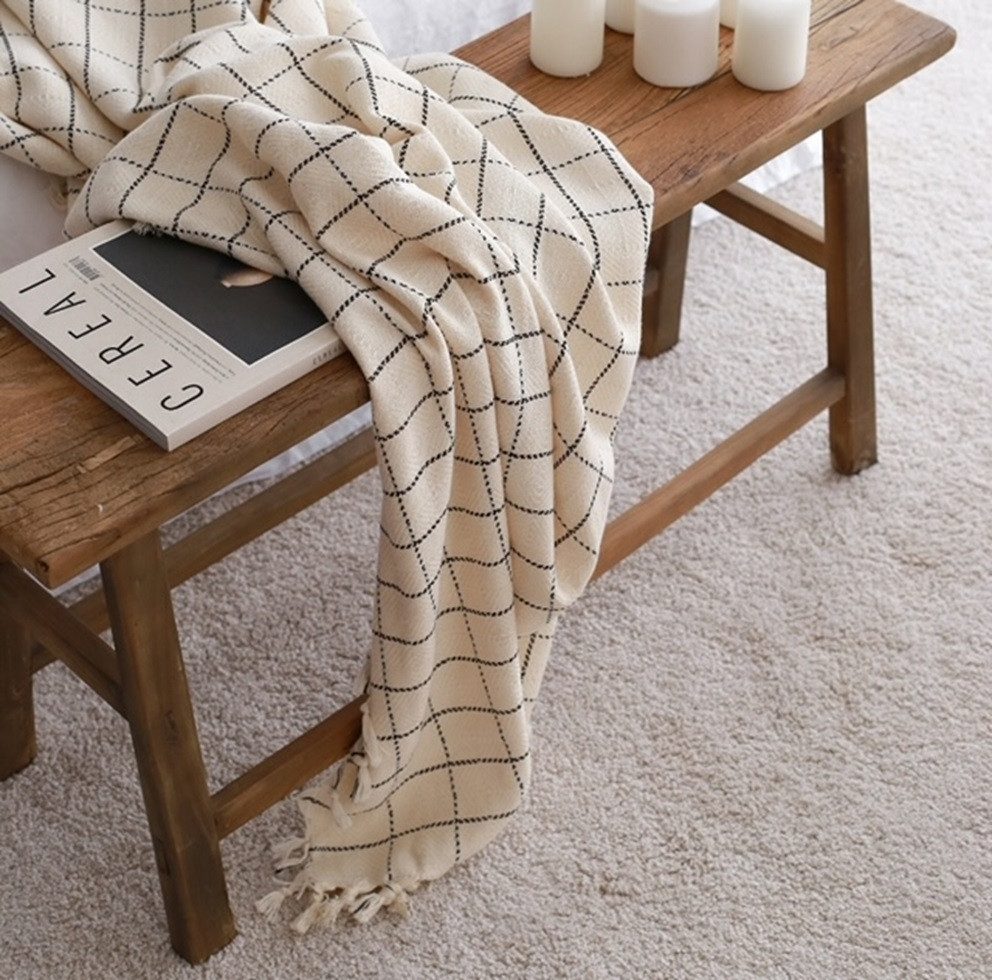 Plaid Plaid/Decke Nature Beige mit Schwarzen günstig online kaufen