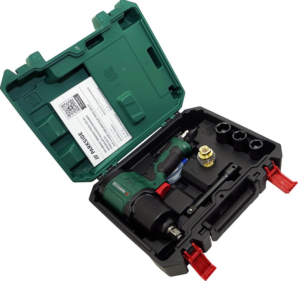 Parkside Druckluft-Schlagschrauber 850Nm Druckluft Schlagschrauber PDSS 850 1/2 Zoll Vierkant, 7000 U/min, 850 Nm, Langlebiges und vibrationsarmes Doppelhammer-Schlagwerk