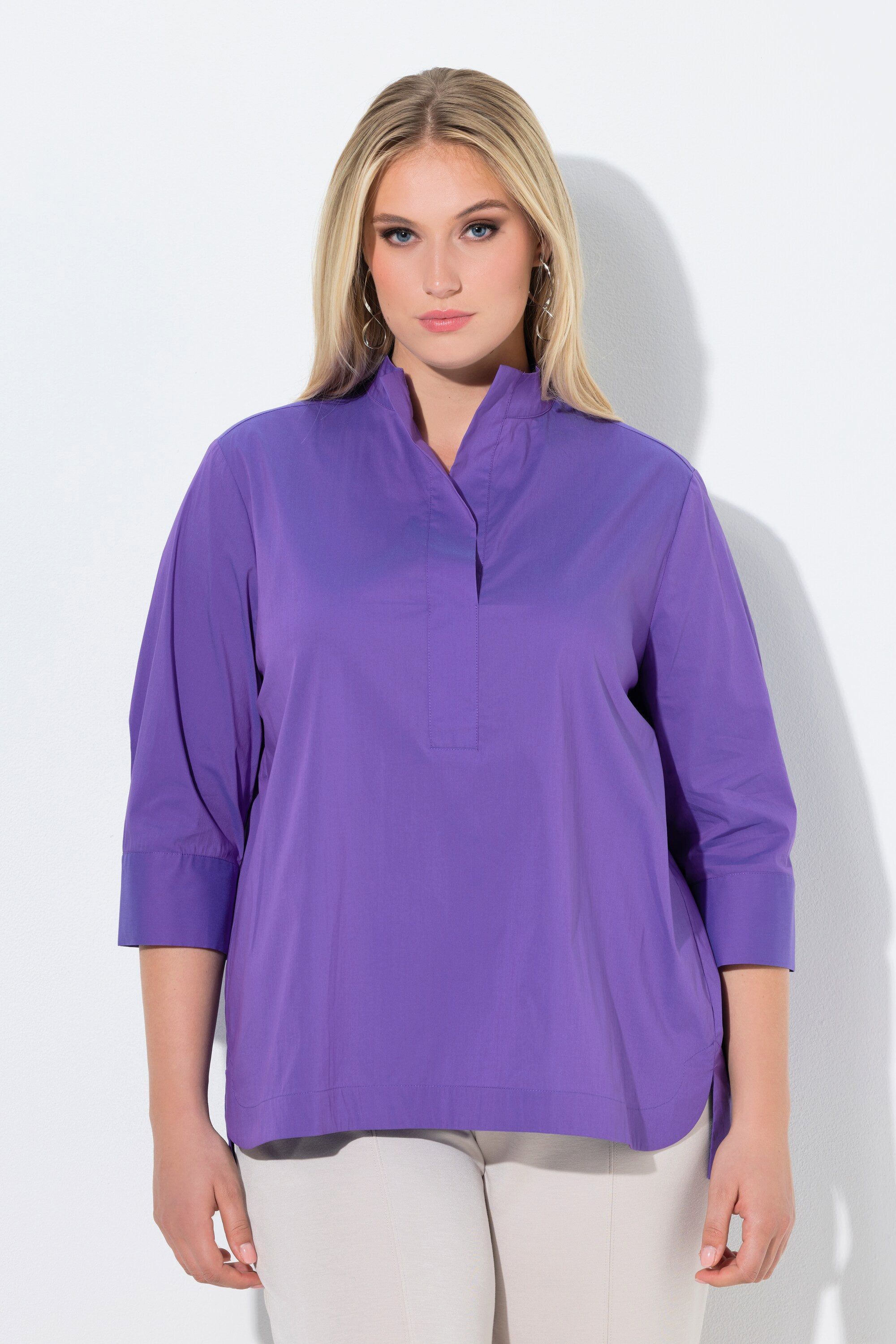 Hemdbluse Bluse Blende Stehkragen 3/4-Arm