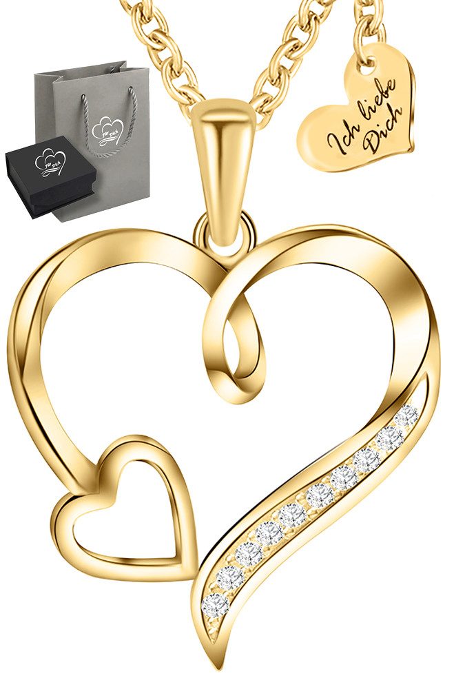 Limana Herzkette Halskette Damen Silber 925 Gold vergoldet mit Herz-Anhänge günstig online kaufen