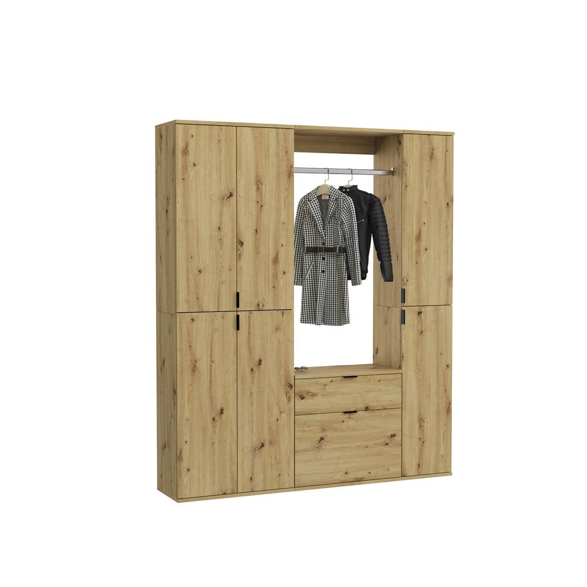 möbelvita Garderoben-Set Vision X Garderobenkombination B/H/T 152x193x34 in Artisan Eiche, (2x Hochschrank, 1x Kommode mit Wandboard)