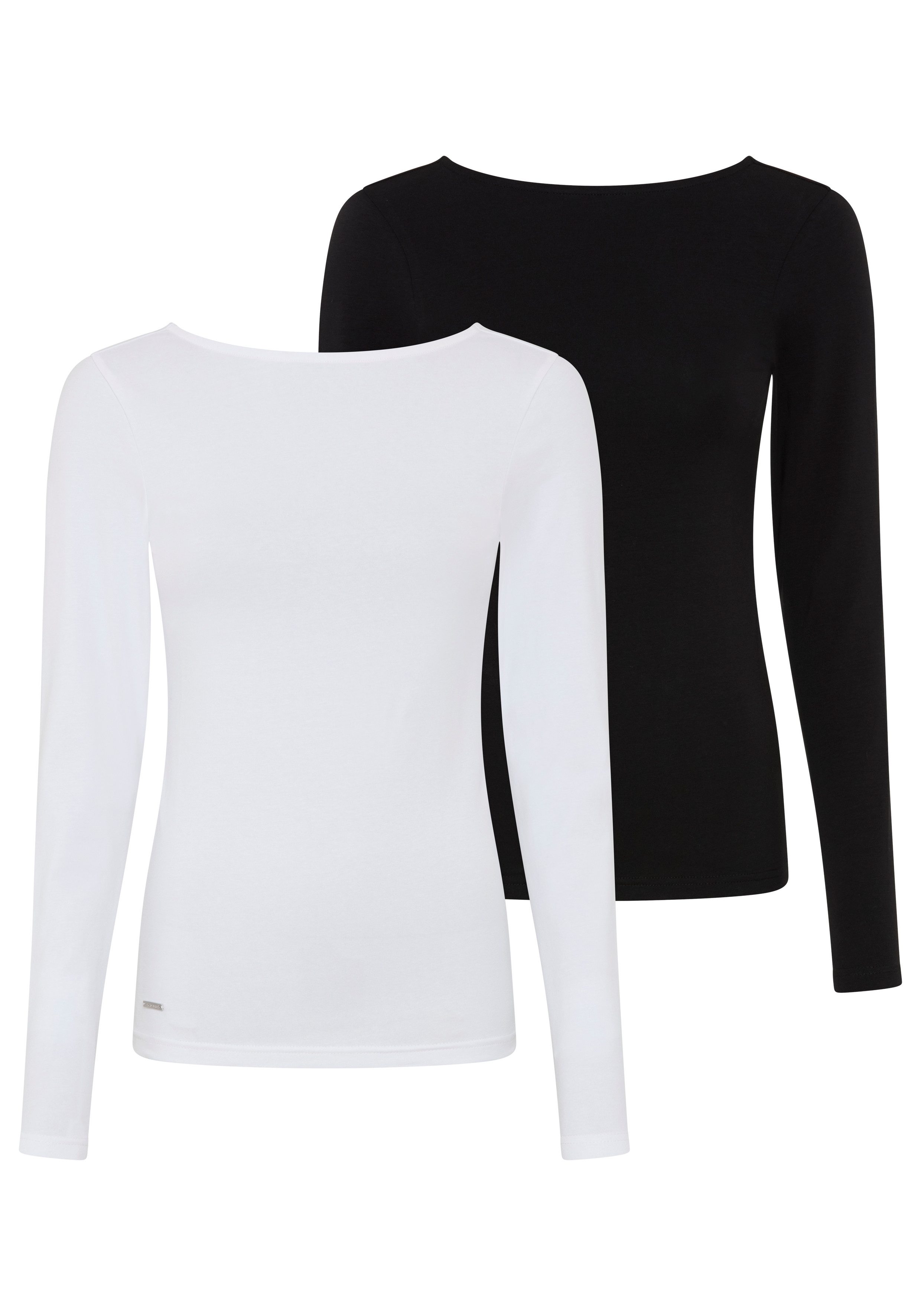Bruno Banani Longsleeve (Packung, 2er-Pack) figurbetonte Passform, hüftlange Form, aus Single Jersey