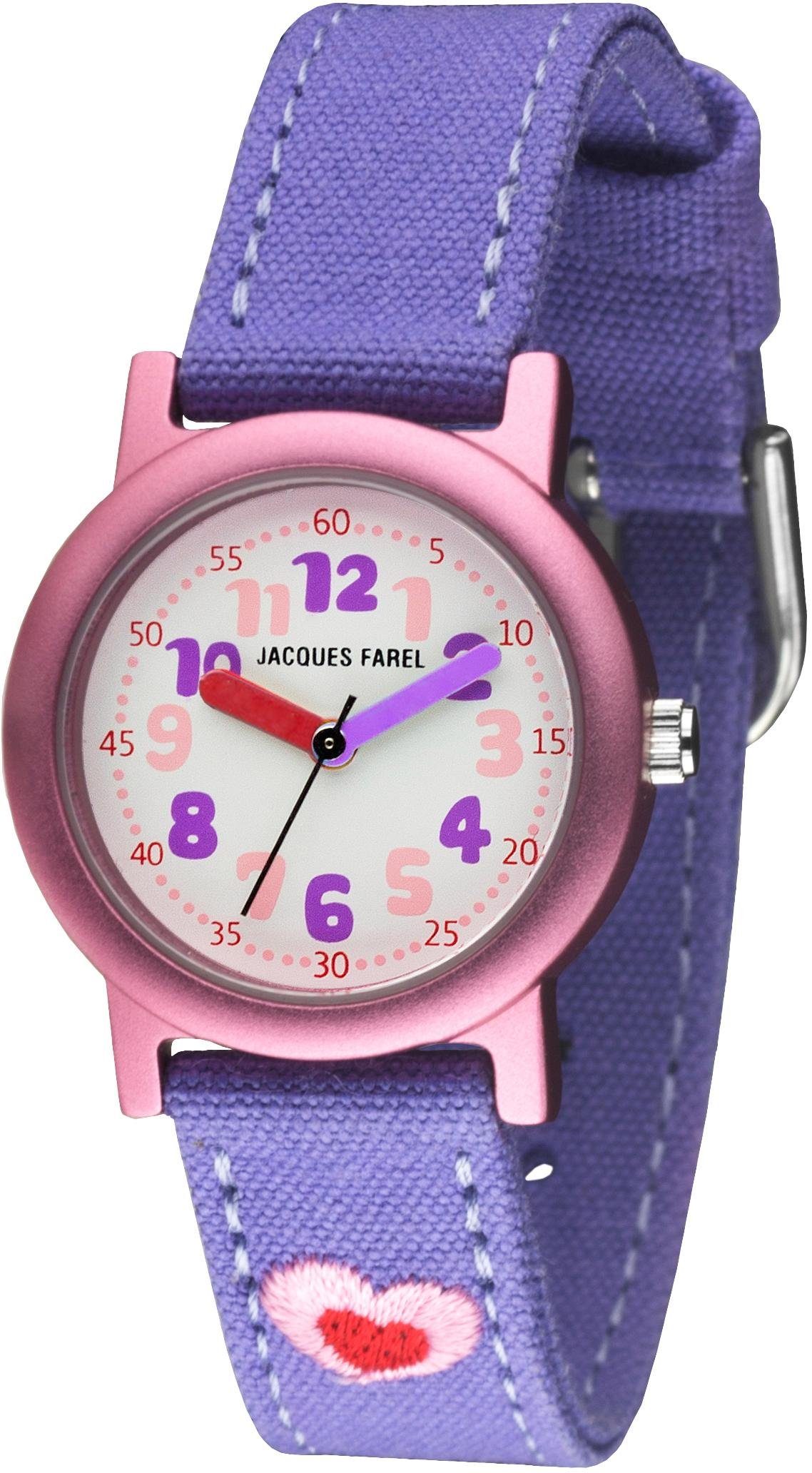 Jacques Farel Quarzuhr ORG 9999, Kinderuhr, Mädchenuhr, ideal auch als Geschenk, mit Herzmotiv