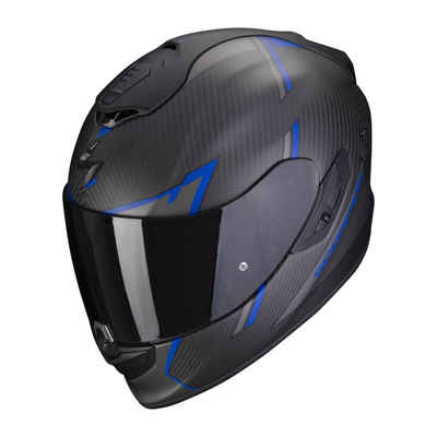 Scorpion Exo Motorradhelm Exo-1400 Evo Carbon Air Kendal schwarz-blau matt, Sport Touren Helm aufpumpbare Polster Pinlock Sonnenblende 2. Visier