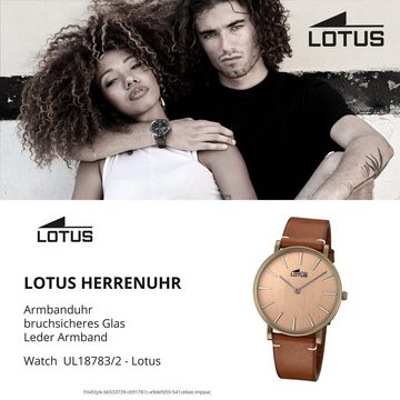 Lotus Quarzuhr Lotus Herren Armbanduhr Minimalist, Herrenuhr rund, groß (ca. 40mm) Lederarmband braun