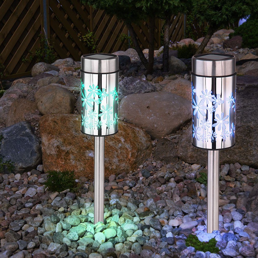 Globo LED Gartenleuchte, LED-Leuchtmittel fest verbaut, Warmweiß,  Farbwechsel, Solarlampe Gartendeko Außenlampe RGB LED Gartenlampe Blumen  2er Set