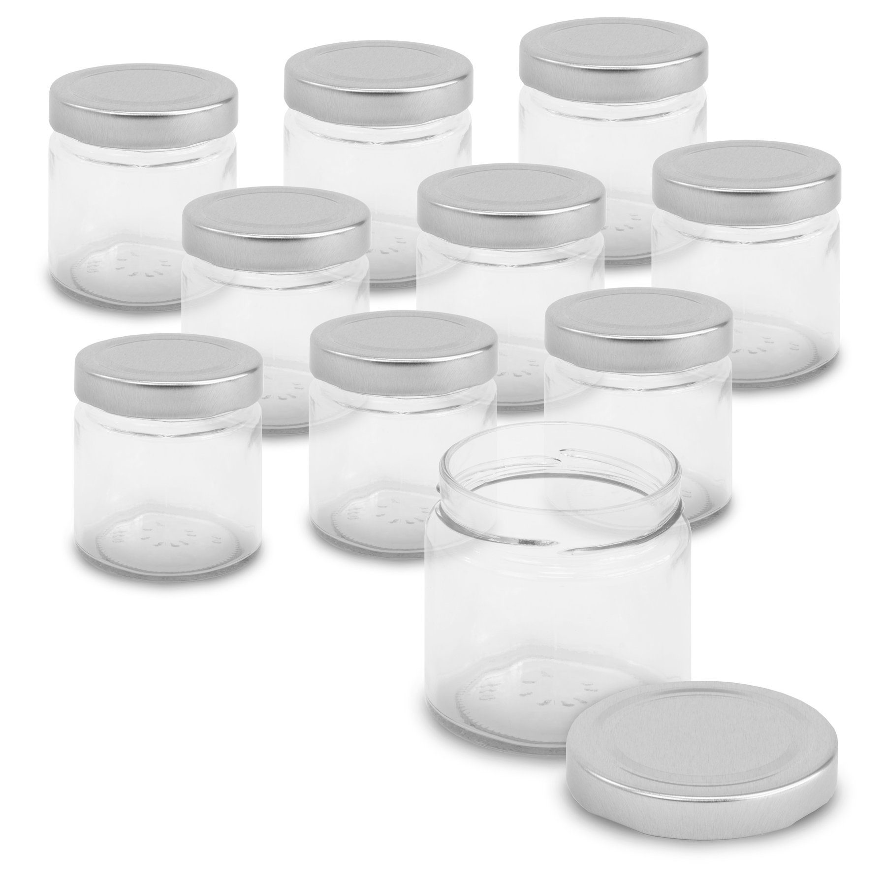 itenga Marmeladenglas itenga Set 10 Marmeladengläser rund mit silbernem Deckel 212ml