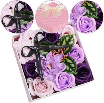 Kunstblumenstrauß Seifenblumen Geschenkbox, Rosenbox Seifenblume Seife Rose Blume Lila Seifen Blume Geschenkbox, Romantisches Rosenseifenblume Geschenkbox, Fivejoy, für sie am Muttertag Jahrestag Valentinstag Weihnachten