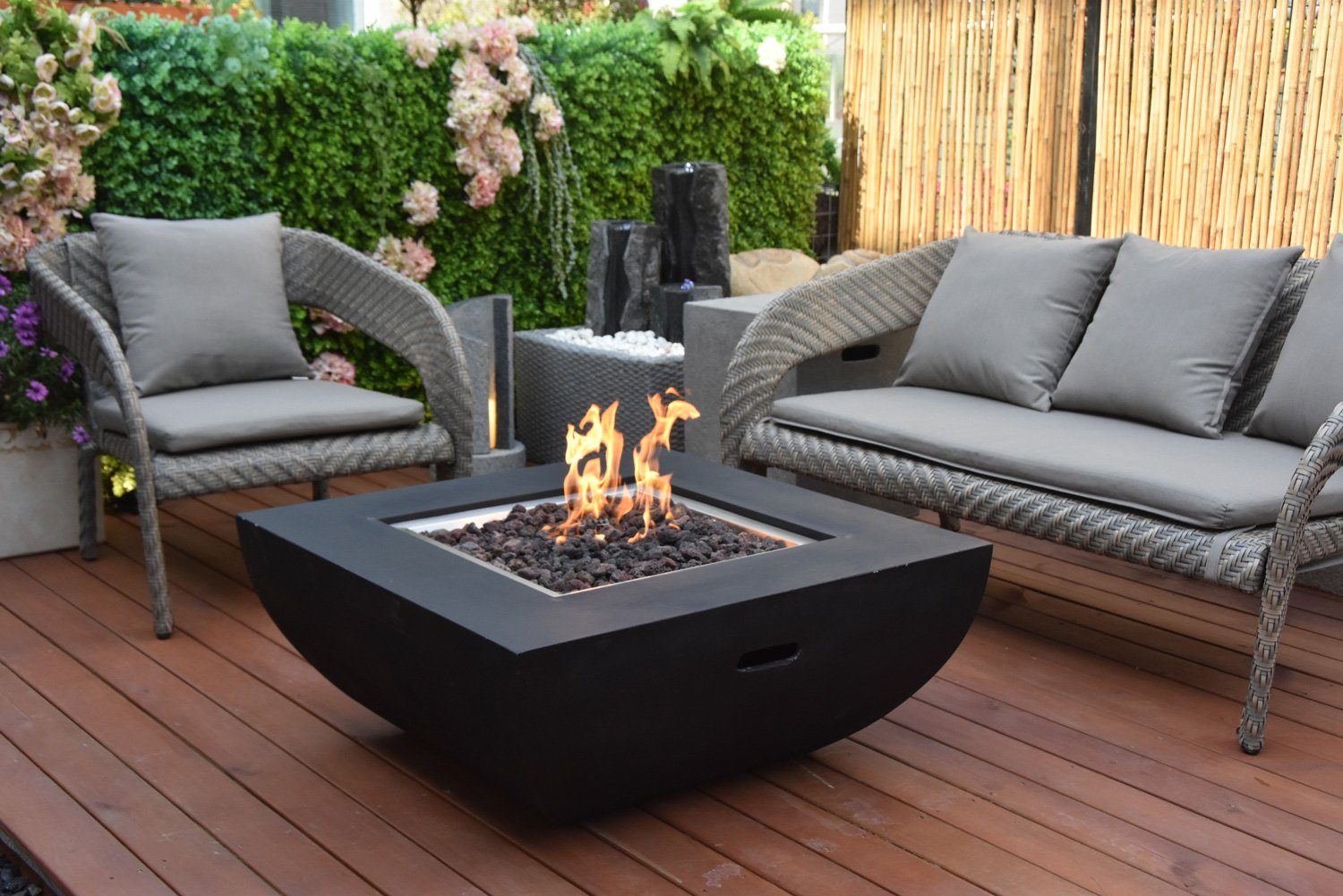 MODENO Gartentisch Gasfeuerstelle "Itasy" in Beton-Optik, Aus Faserbeton, CE-geprüft für Outdoor, UV-beständig, frostbeständig