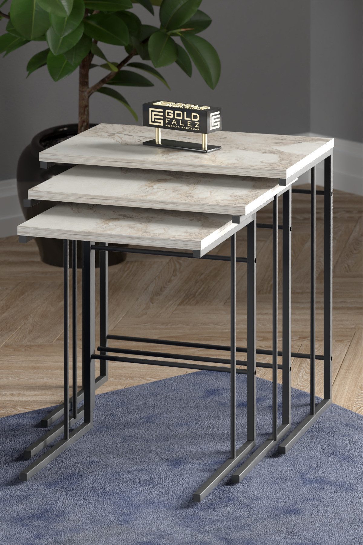 en.casa Couchtisch (3-St), 3er Satztisch-Set, quadratisch, modern, weiß 89321540