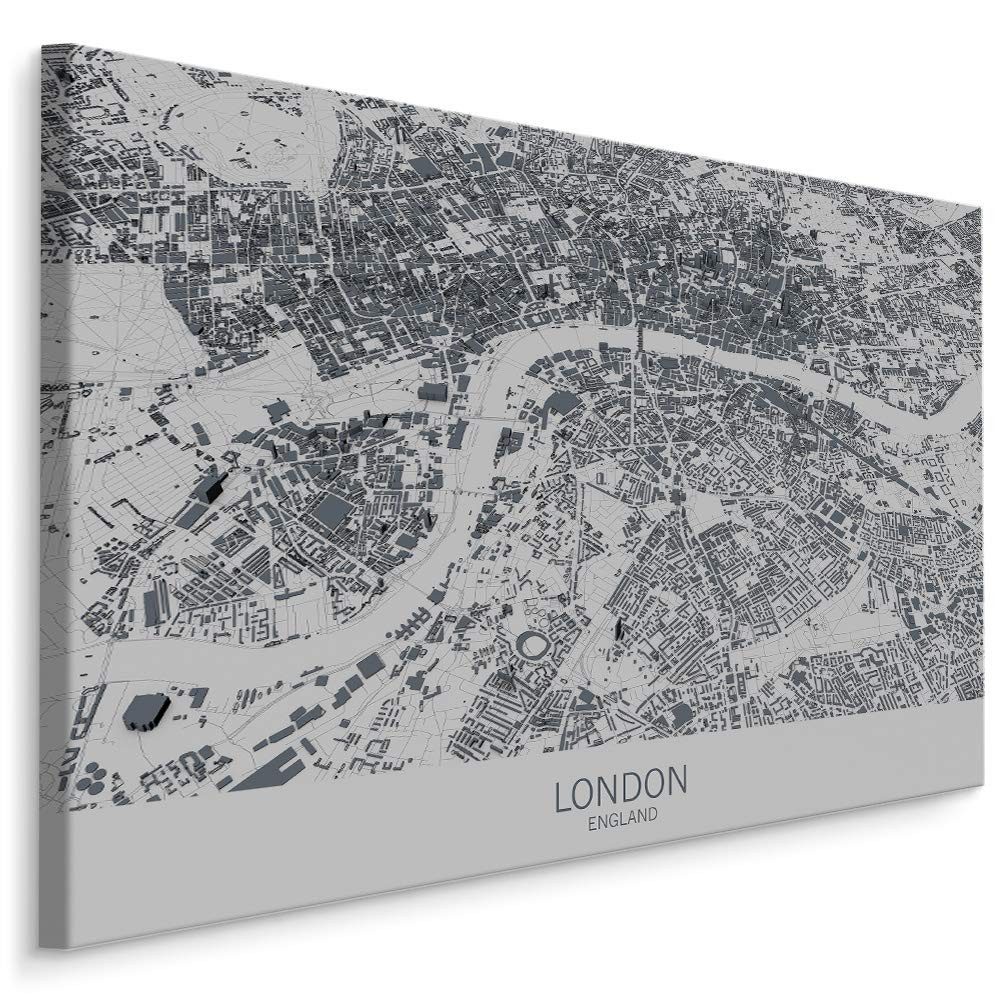 Muralo Leinwandbild Architektur – Leinwandbild Wandbild Kunstdruck Wohnzimmer, Gebäude (1 St), Stadt – Stadtkarte – London, 30 x 20 cm, aufhängefertig