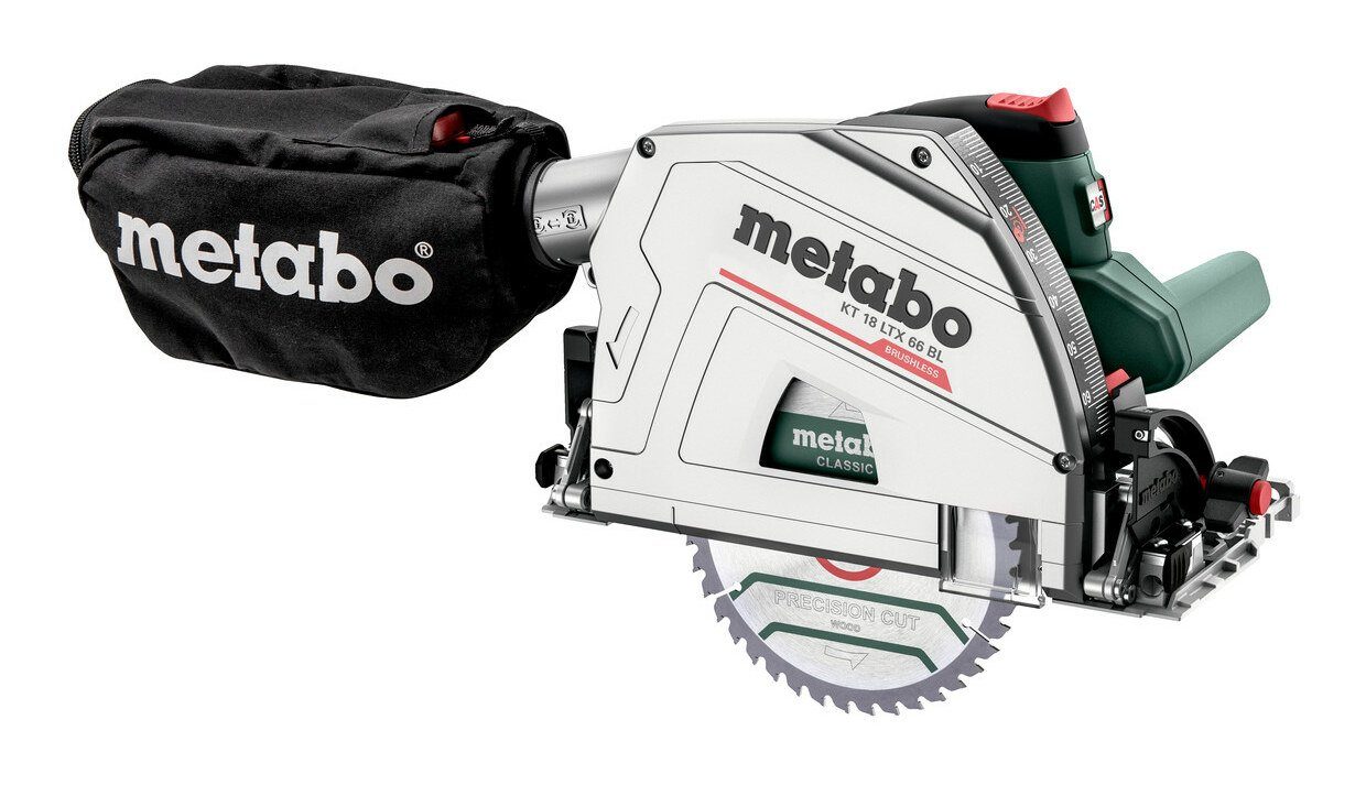 metabo Akku-Tauchsäge KT 18 LTX 66 BL, Set Tauchkreissäge Ohne Akku mit Führungsschiene FS 160 in metaBOX