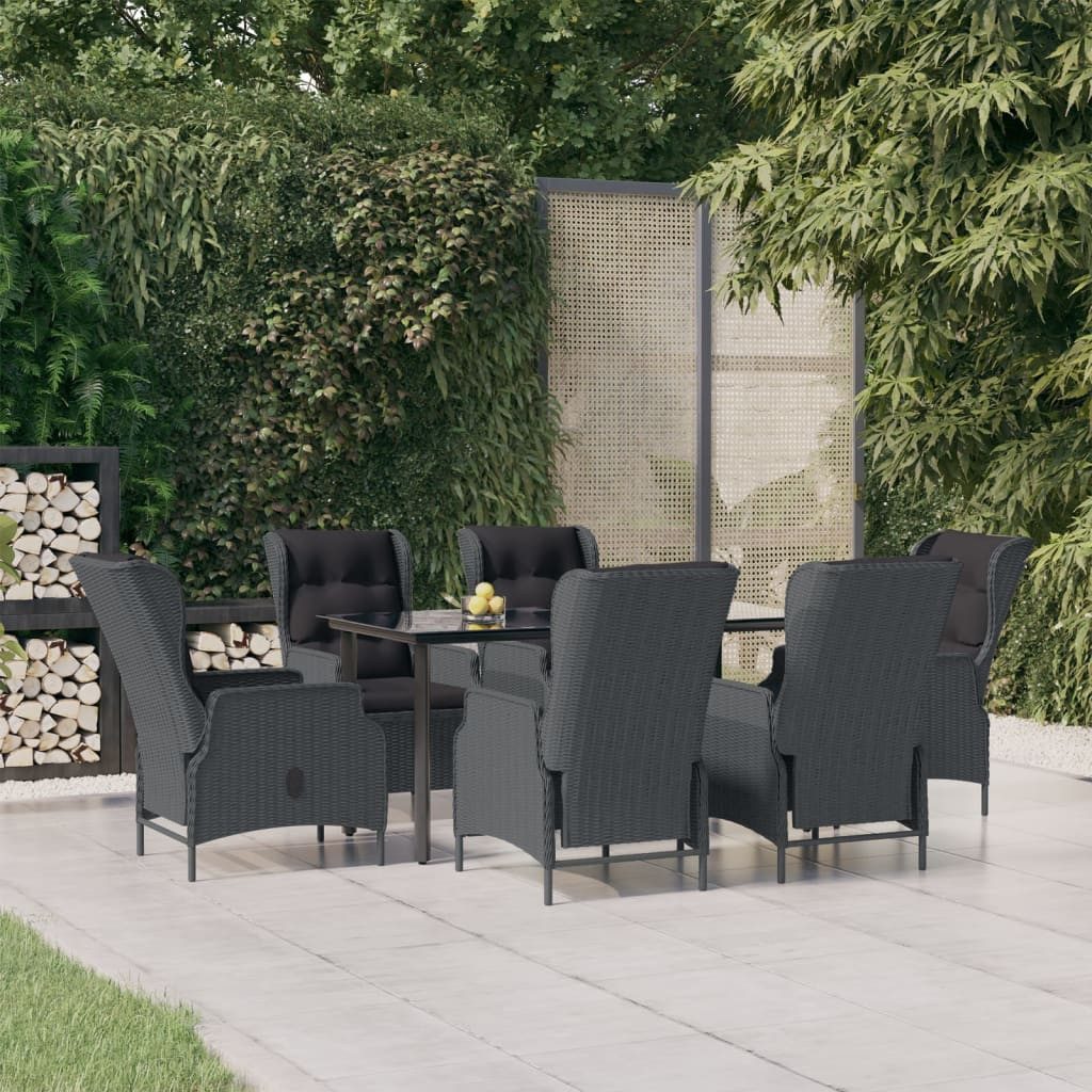 Garten-Essgruppe 160 cm Tischlnge 7-tlg Garten-Essgruppe Dunkelgrau Polyrattan Sitzgrup