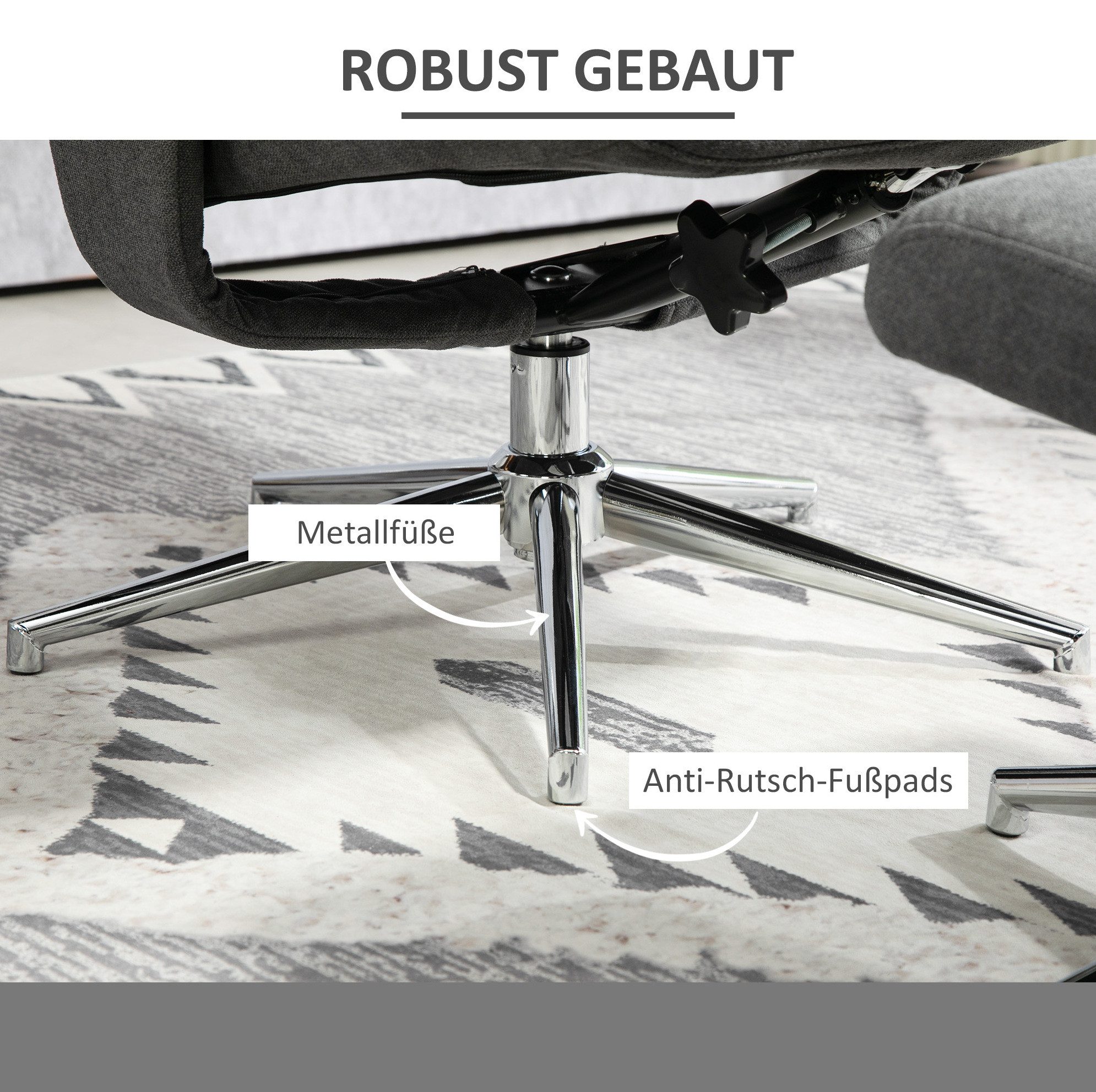 OKWISH Relaxsessel mit Hocker Dunkelgrau Samtoptik, gepolsterter Fernsehsessel Wohnzimmer (2-St., Liegefunktion, stabile Konstruktion, komfortable Relaxposition), Liegesessel für Wohn- & Schlafzimmer, vielseitiger Ruhesessel