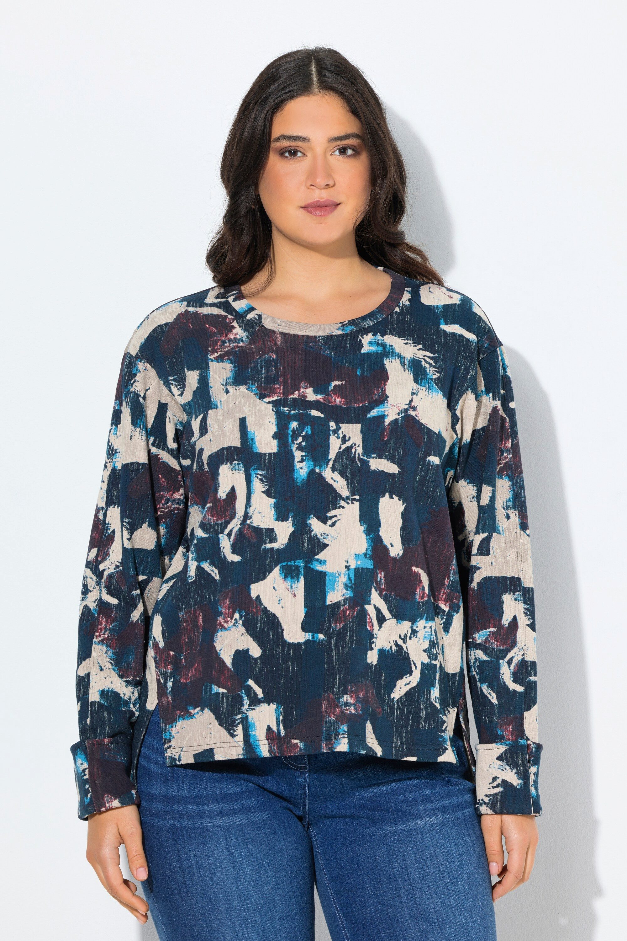 Ulla Popken Sweatshirt Sweatshirt Pferde A-Linie günstig online kaufen