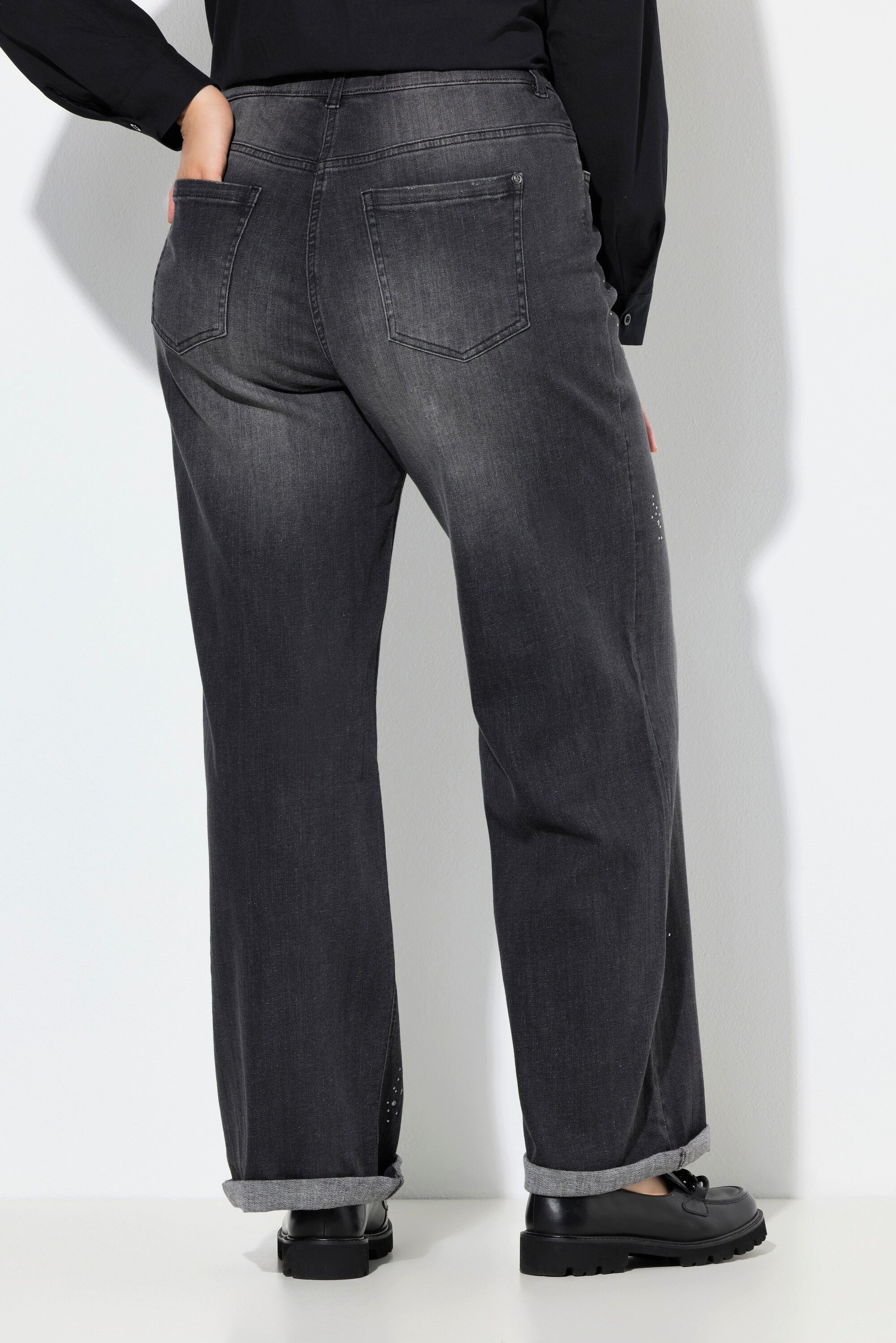 Ulla Popken Regular-fit-Jeans Jeans Mary Ziernieten weites Bein Komfortbund