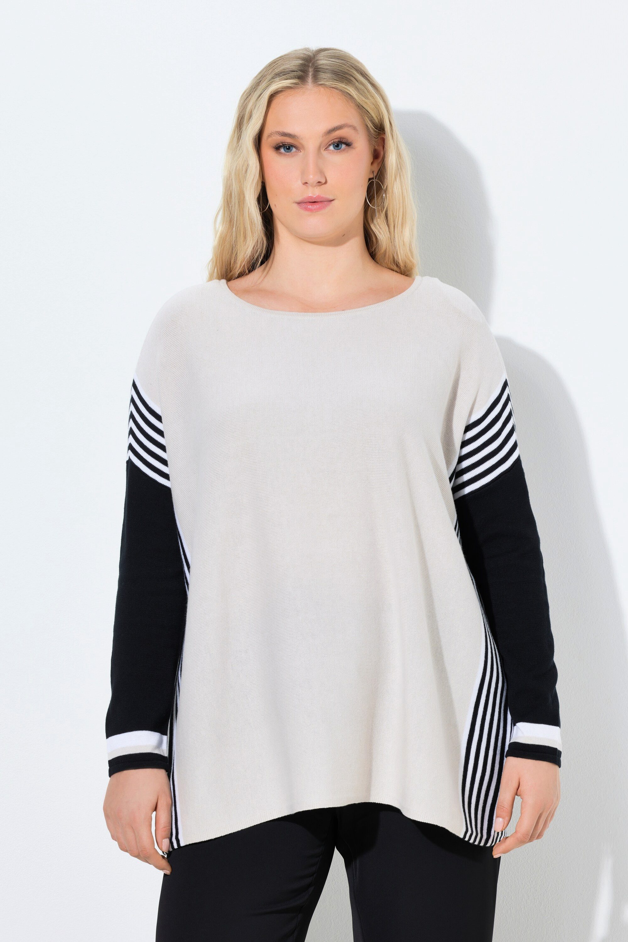 Strickpullover Pullover Streifen U-Boot-Ausschnitt Langarm