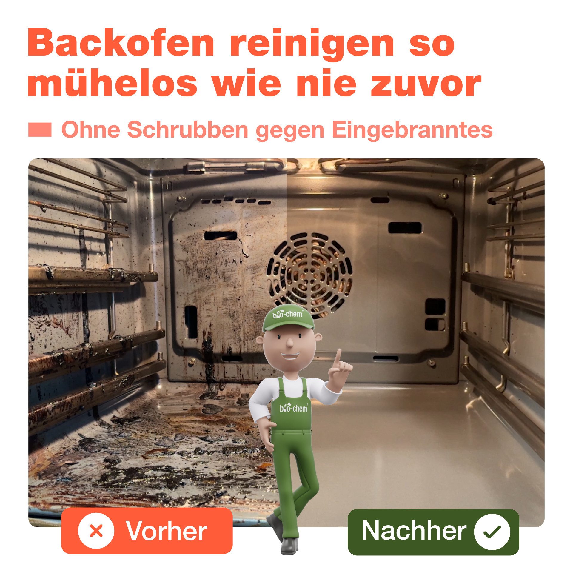bio-chem Backofenreiniger 1000ML – Extra stark & ohne Schrubben Backofenreiniger (Einzelprodukt, [- Backofenreiniger 1 L + Pinsel schwarz Extra starke Fettlösekraft)