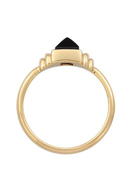 Elli Premium Fingerring Onyx Quadrat Vintage 925 Silber vergoldet, Viereck