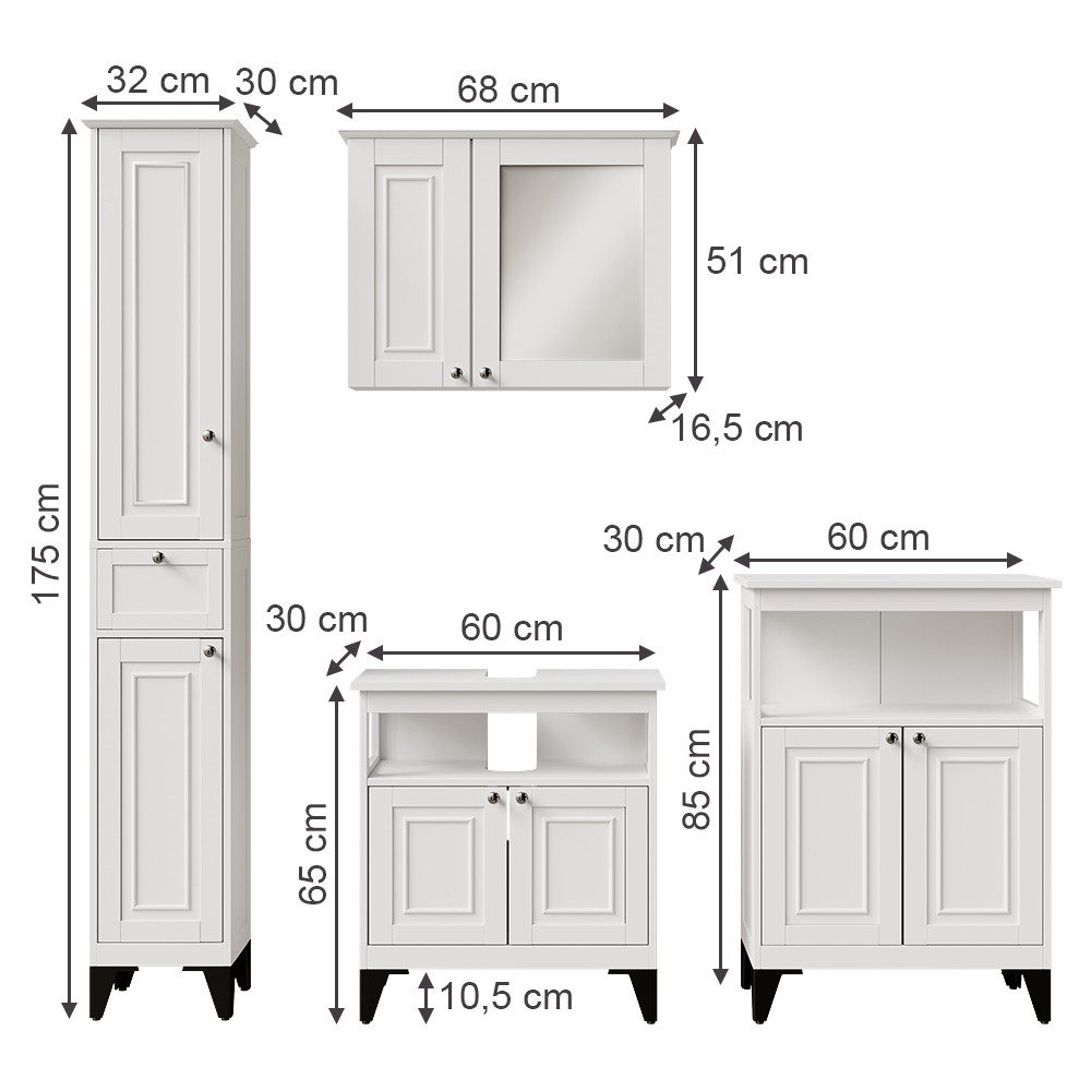 Vicco Badmöbel-Set Vanity, Weiß, 4 Teile, günstig online kaufen