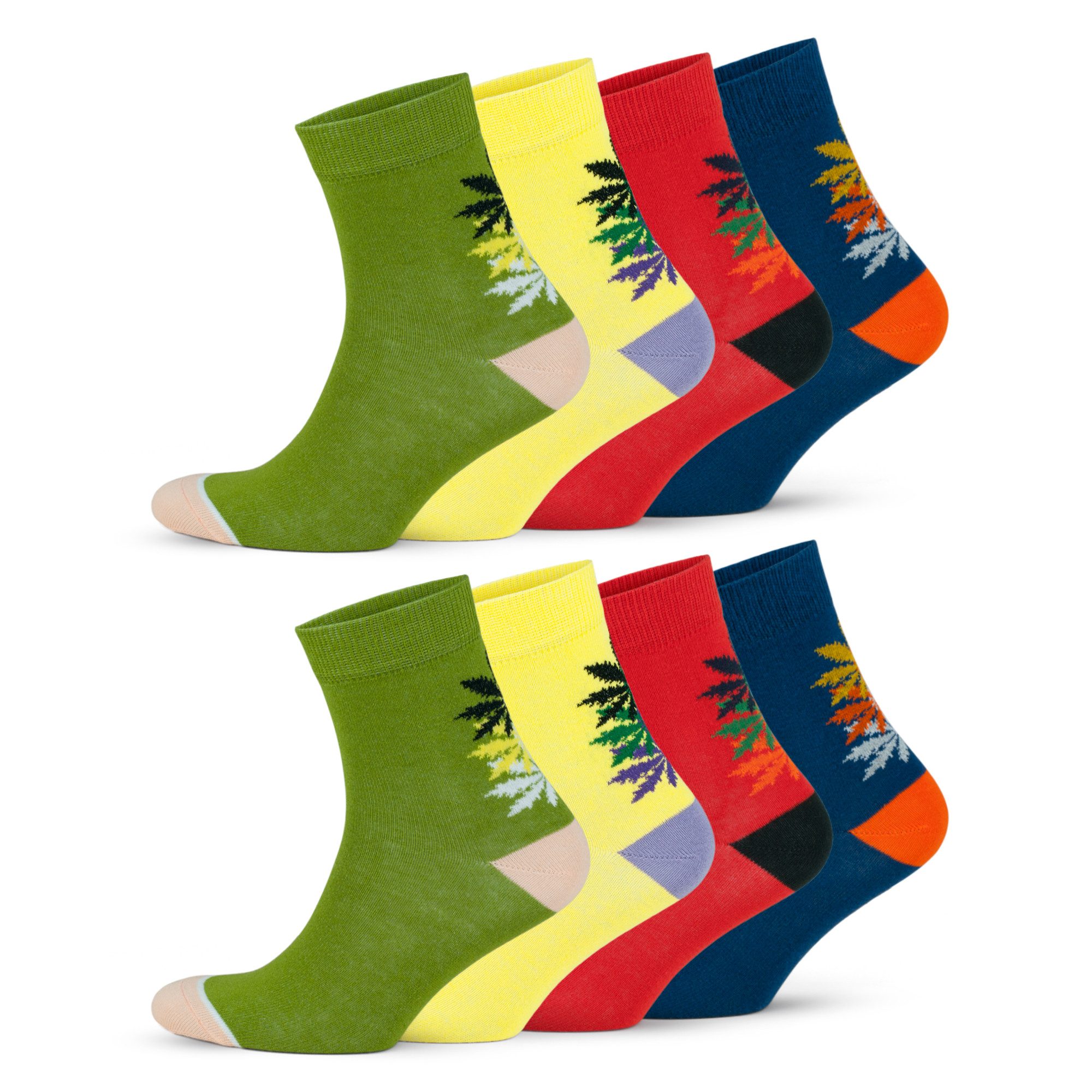 GoWith Freizeitsocken Baumwollsocken mit Blattmuster Sportsocken Weich & Atmungsaktiv (8-Paar)