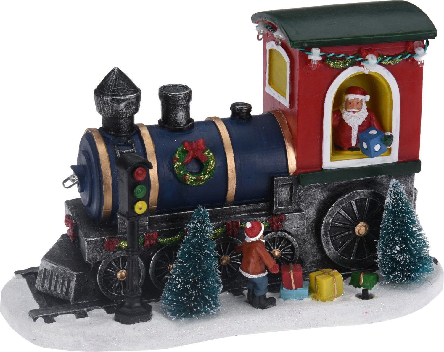 mit BURI blau Dampflok bunten Dekofigur Weihnachtszug Weihna Weihnachtsdeko LEDs Eisenbahn