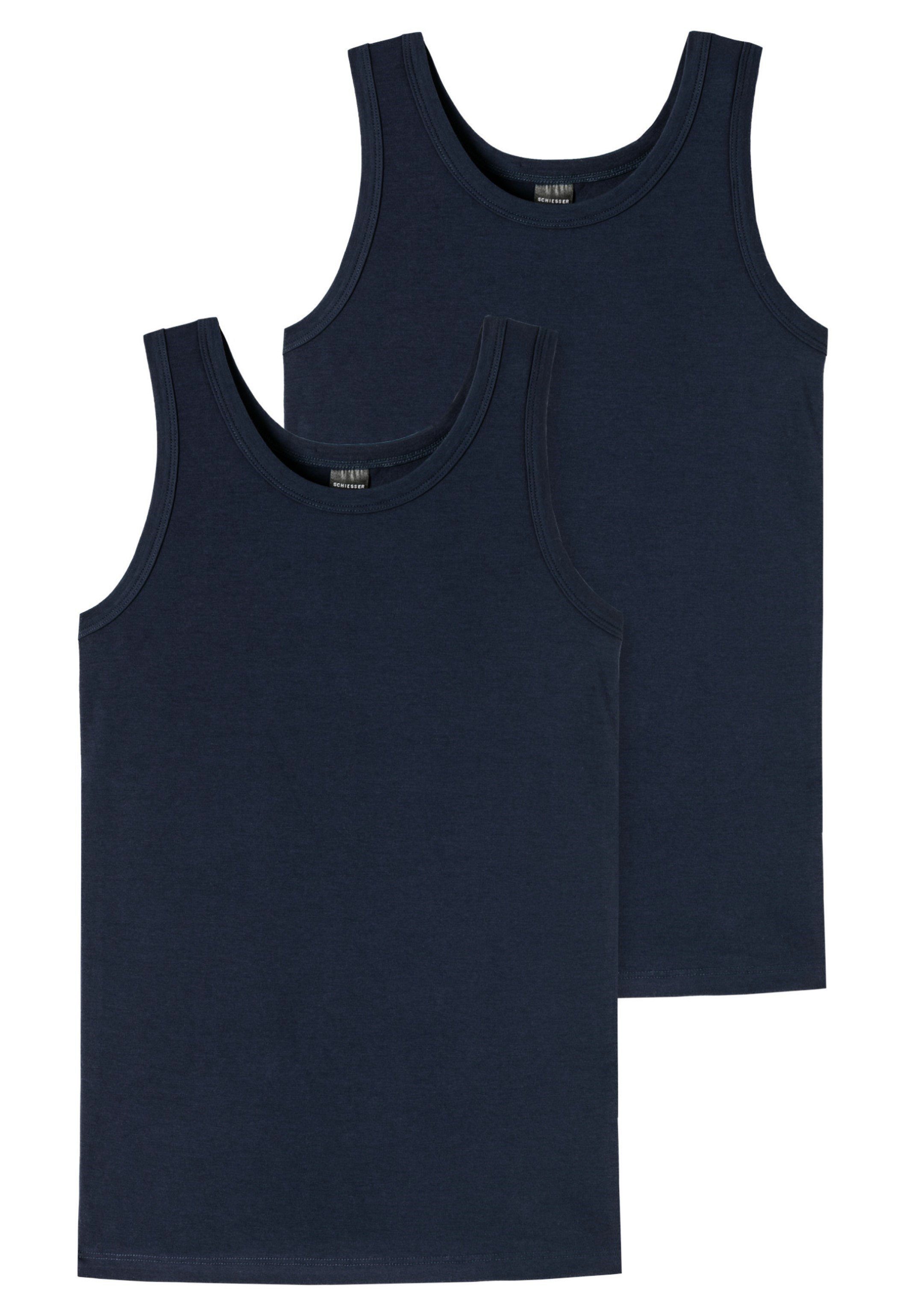 2-St) Runder Cotton Schiesser Nachtblau (Spar-Set, - 2er / Baumwolle Unterhemd 95/5 Unterhemd - Pack Teens Halsausschnitt Organic Tanktop Boys