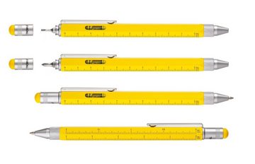TROIKA Kugelschreiber TROIKA Multitasking Kugelschreiber Gelb mit Lineal Wasserwage Schraube, (kein Set)