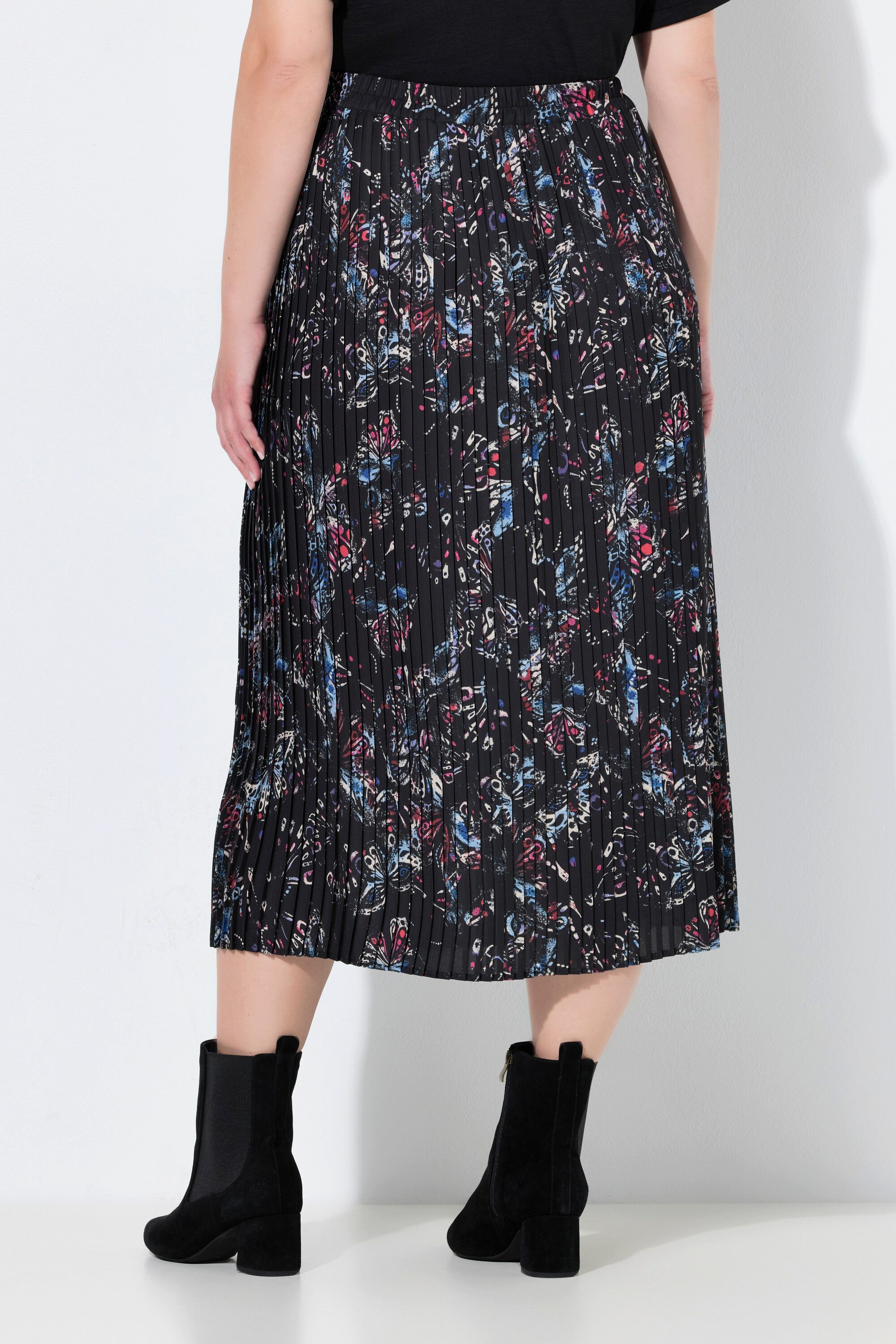 Ulla Popken Plisseerock Plissee-Midirock Schmetterlinge A-Linie