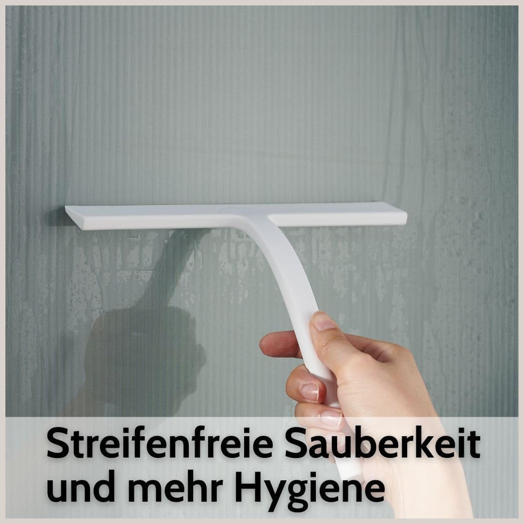 DEKAZIA Duschabzieher Silikon, Duschwischer, Fensterabzieher mit Halterung, Scheibenabzieher, (Badezimmer Abzieher mit Halterungen), 3 Befestigungsmöglichkeiten, ohne Bohren, Silikon mit Edelstahlkern