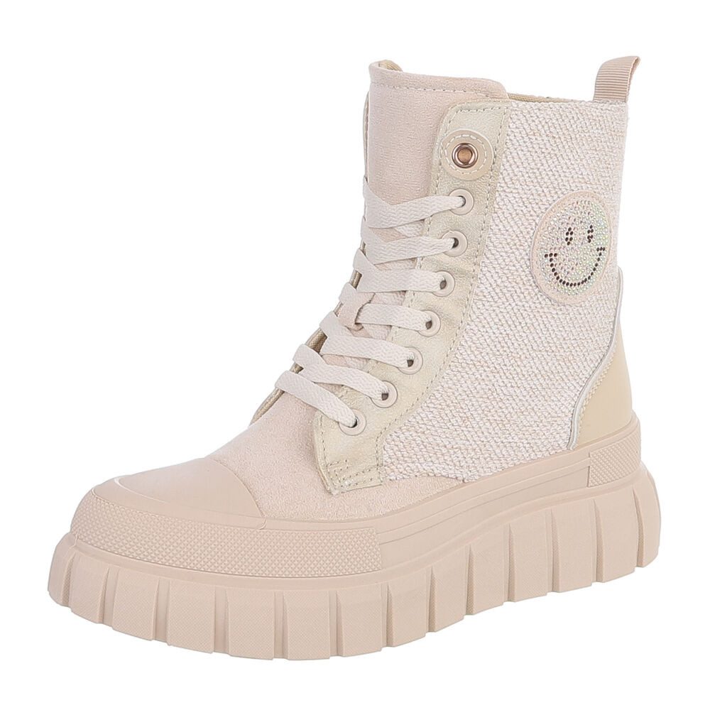 Ital-Design Damen Schnürboot Platform mit Reißverschluss Schnürstiefelette (92497596) Keilabsatz/Wedge Stiefeletten in Beige
