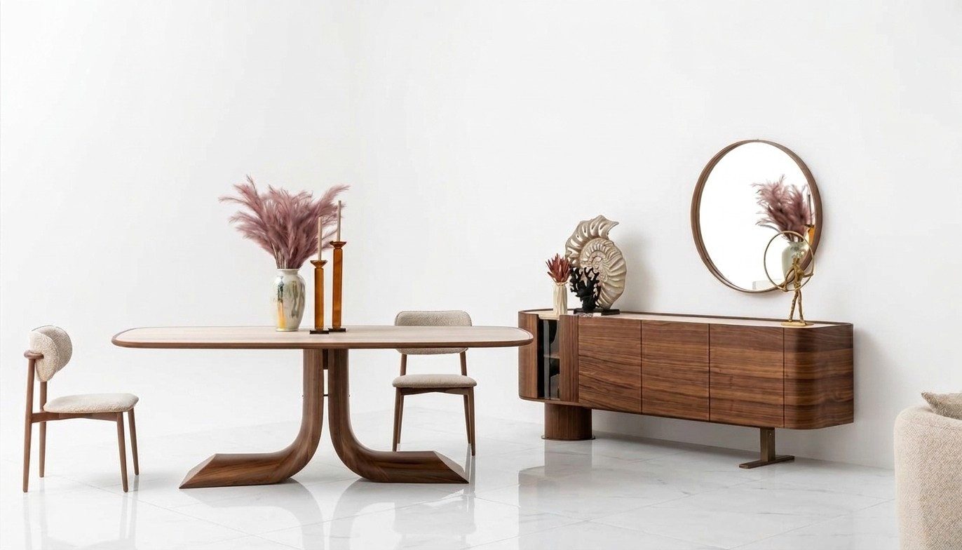 Xlmoebel Esszimmer-Set Esszimmer Set mit modernen braunen Polsterstühlen und Holzrahmen, (4-St), Made in Europa